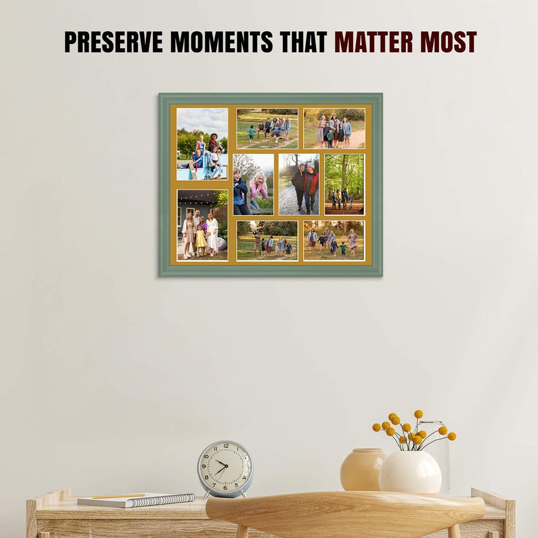20x16" Green Classic Multi Aperture Photo Frame - Fits 7x5" (x2) & 6x4" (x7) Photos | Collage Frame thumbnail 2