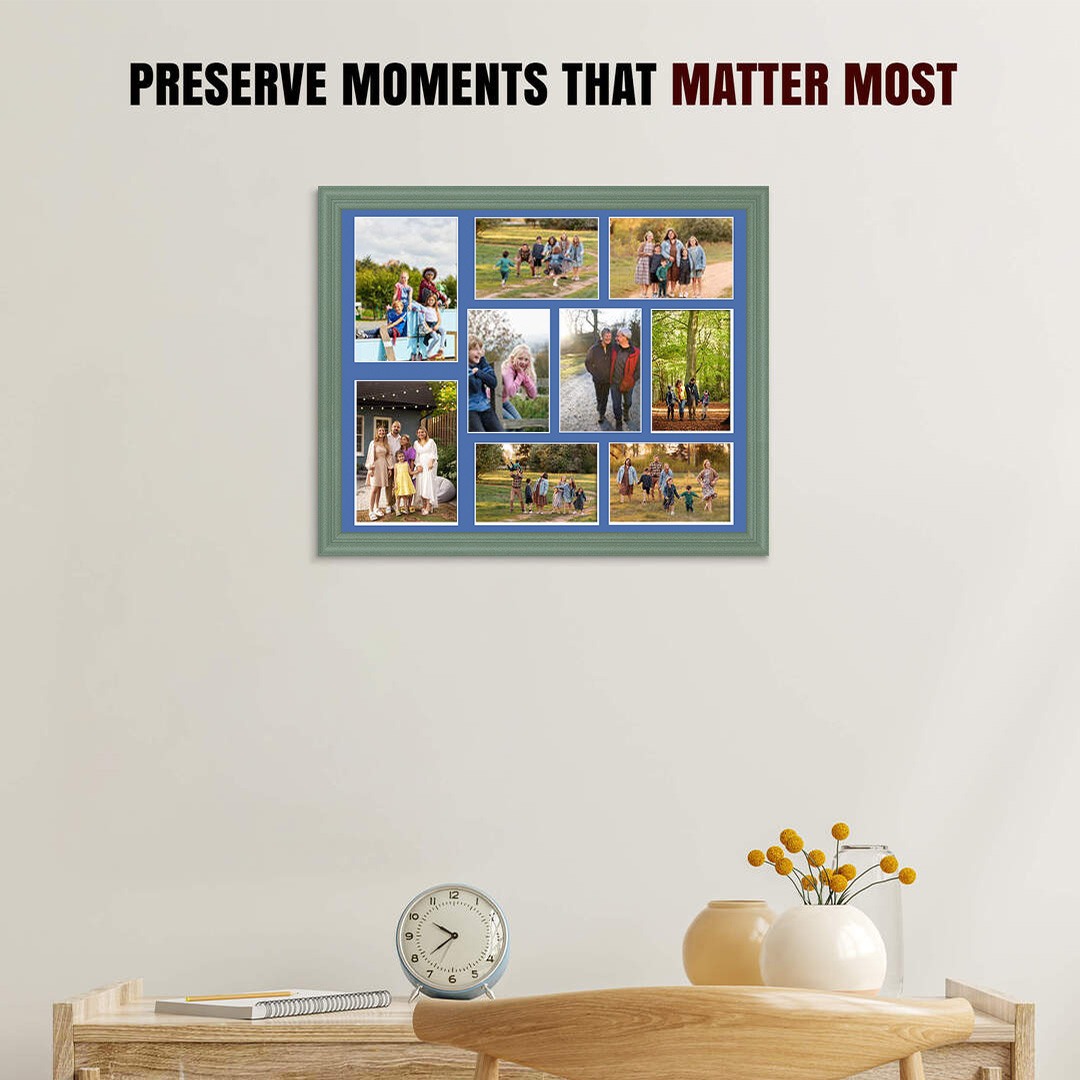 20x16" Green Classic Multi Aperture Photo Frame Holds 7x5" (x2) & 6x4" (x7) Photos With Pacific Blue Mount | Modern Collage Frame thumbnail 2