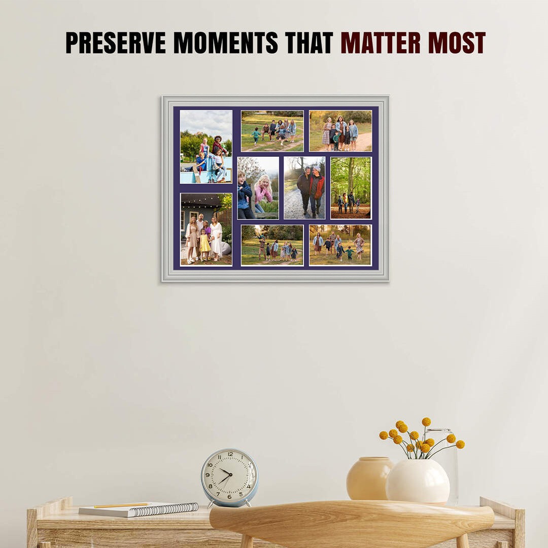 20x16" Classic Light Grey Multi Aperture Photo Frame - Fits 7x5" (x2) & 6x4" (x7) Photos | Collage Frame thumbnail 2