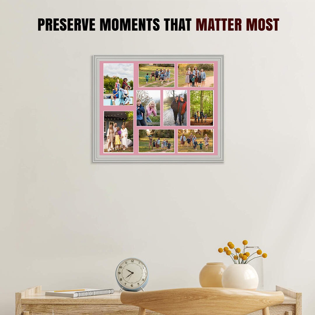 20x16" Classic Light Grey Multi Aperture Photo Frame - Fits 7x5" (x2) & 6x4" (x7) Photos | Collage Frame thumbnail 2