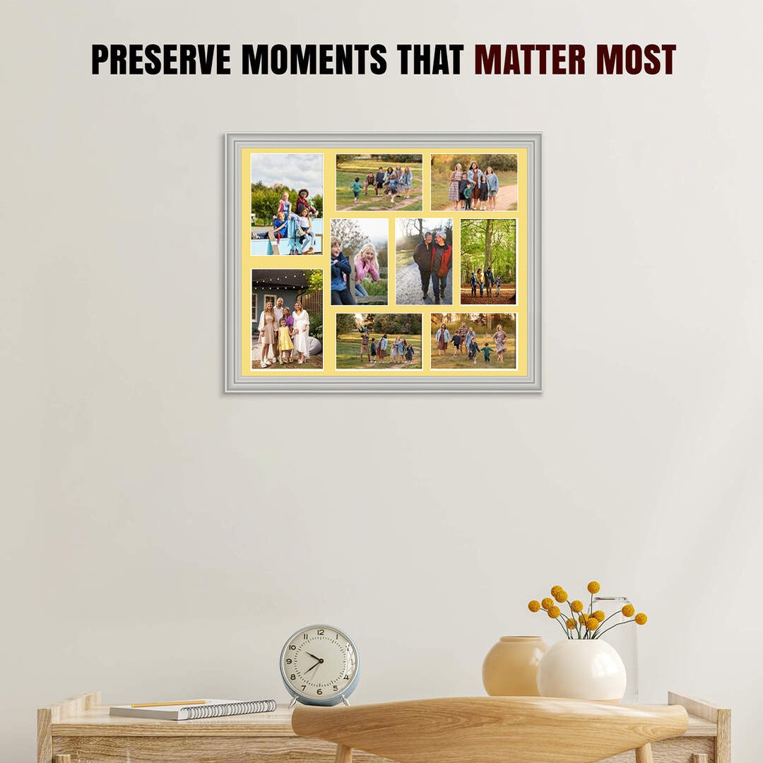20x16" Classic Light Grey Multi Aperture Photo Frame - Fits 7x5" (x2) & 6x4" (x7) Photos | Collage Frame thumbnail 2