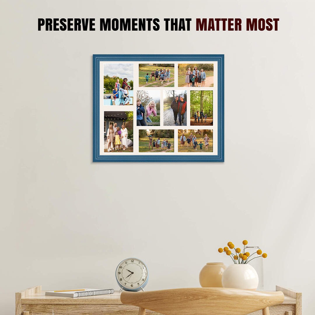 20x16" Classic Navy Blue Multi Aperture Photo Frame - Fits 7x5" (x2) & 6x4" (x7) Photos | Collage Frame thumbnail 2
