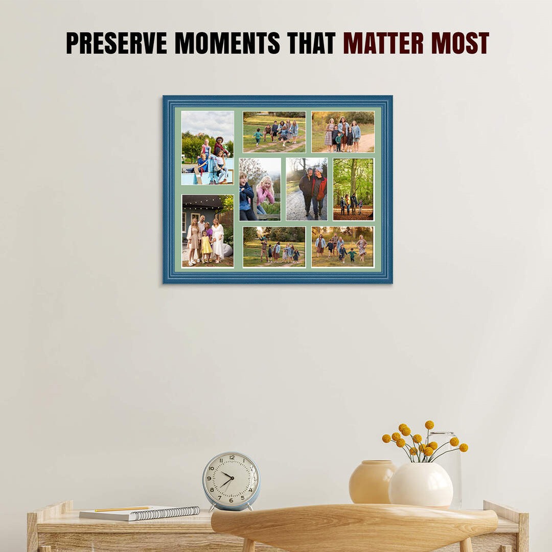 20x16" Navy Blue Classic Multi Aperture Photo Frame - Fits 7x5" (x2) & 6x4" (x7) Photos | Collage Frame thumbnail 2
