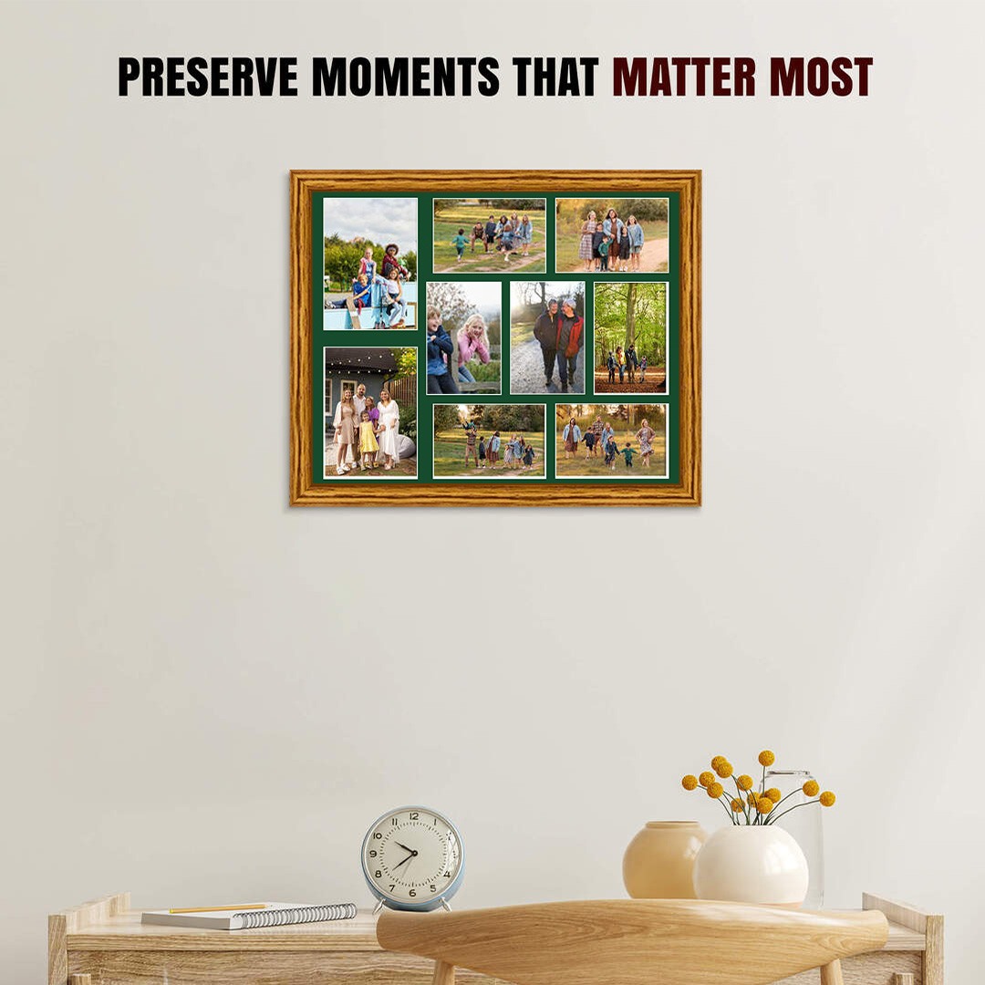 20x16" Oak Classic Multi Aperture Photo Frame - Fits 7x5" (x2) & 6x4" (x7) Photos | Collage Frame thumbnail 2