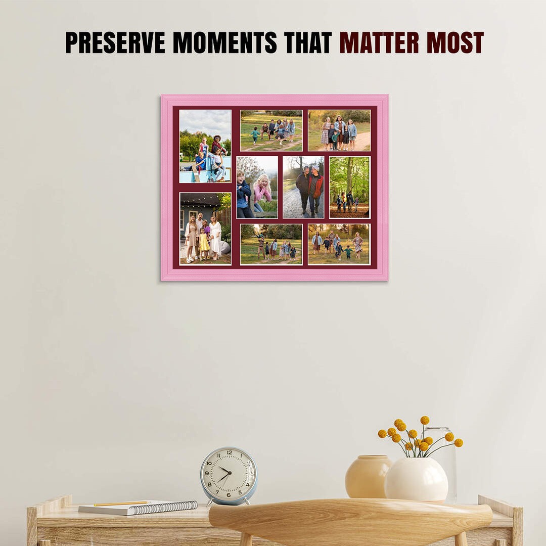 20x16" Pastel Pink Classic Multi Aperture Photo Frame - Fits 7x5" (x2) & 6x4" (x7) Photos | Collage Frame thumbnail 2
