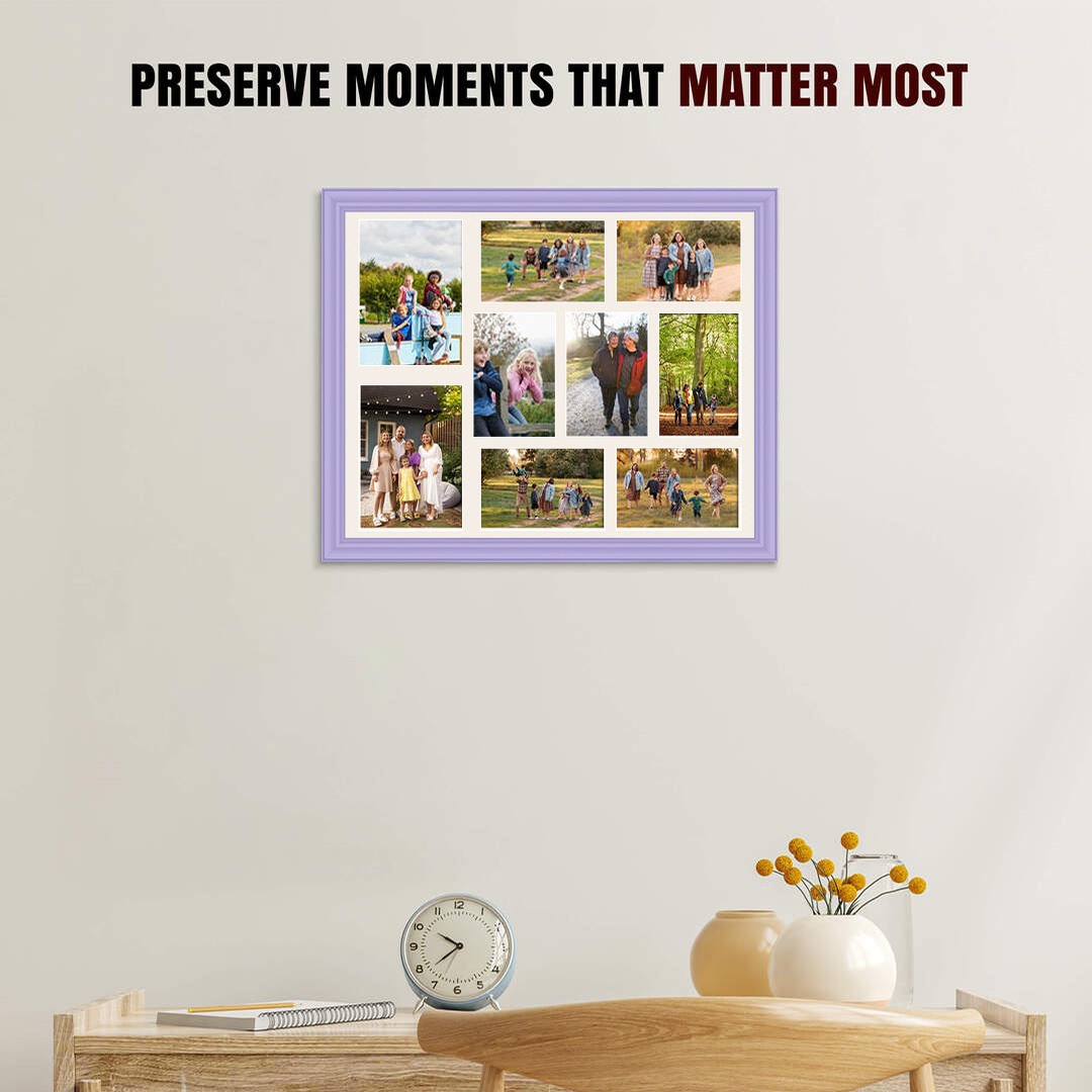 20x16" Purple Classic Multi Aperture Photo Frame Holds 7x5" (x2) & 6x4" (x7) Photos With Antique White Mount | Modern Collage Frame thumbnail 2