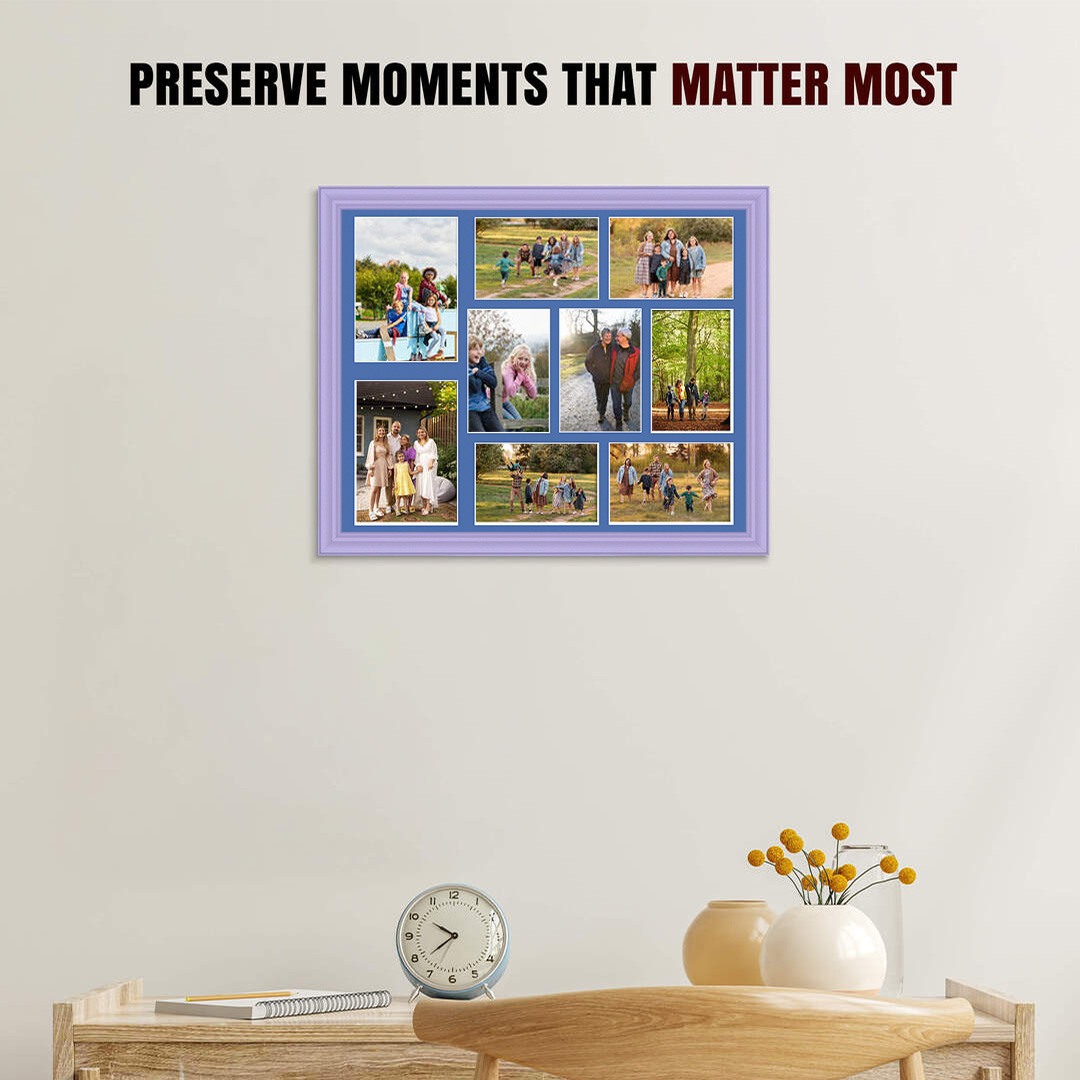 20x16" Purple Classic Multi Aperture Photo Frame Holds 7x5" (x2) & 6x4" (x7) Photos With Pacific Blue Mount | Modern Collage Frame thumbnail 2