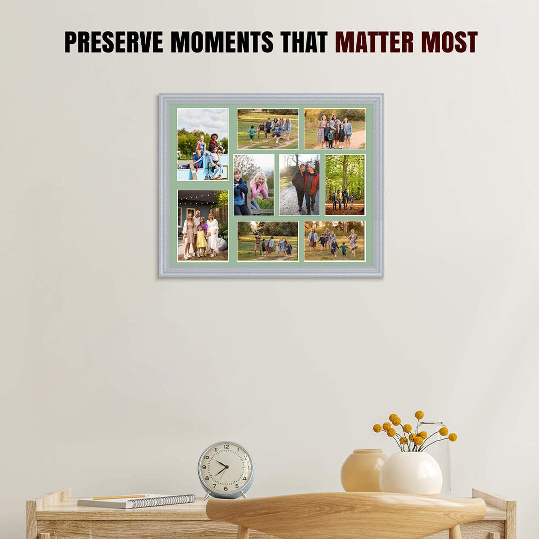 20x16" Classic Silver Multi Aperture Photo Frame - Fits 7x5" (x2) & 6x4" (x7) Photos | Collage Frame thumbnail 2