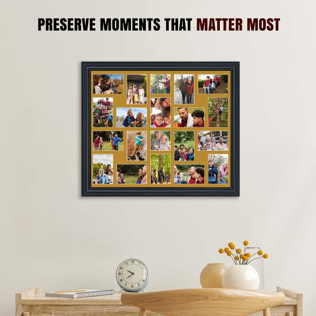 80x70cm Classic Black Multi Aperture Photo Frame - Fits 6x4" (x18) & 4x4" (x2) Photos | Collage Frame thumbnail 2