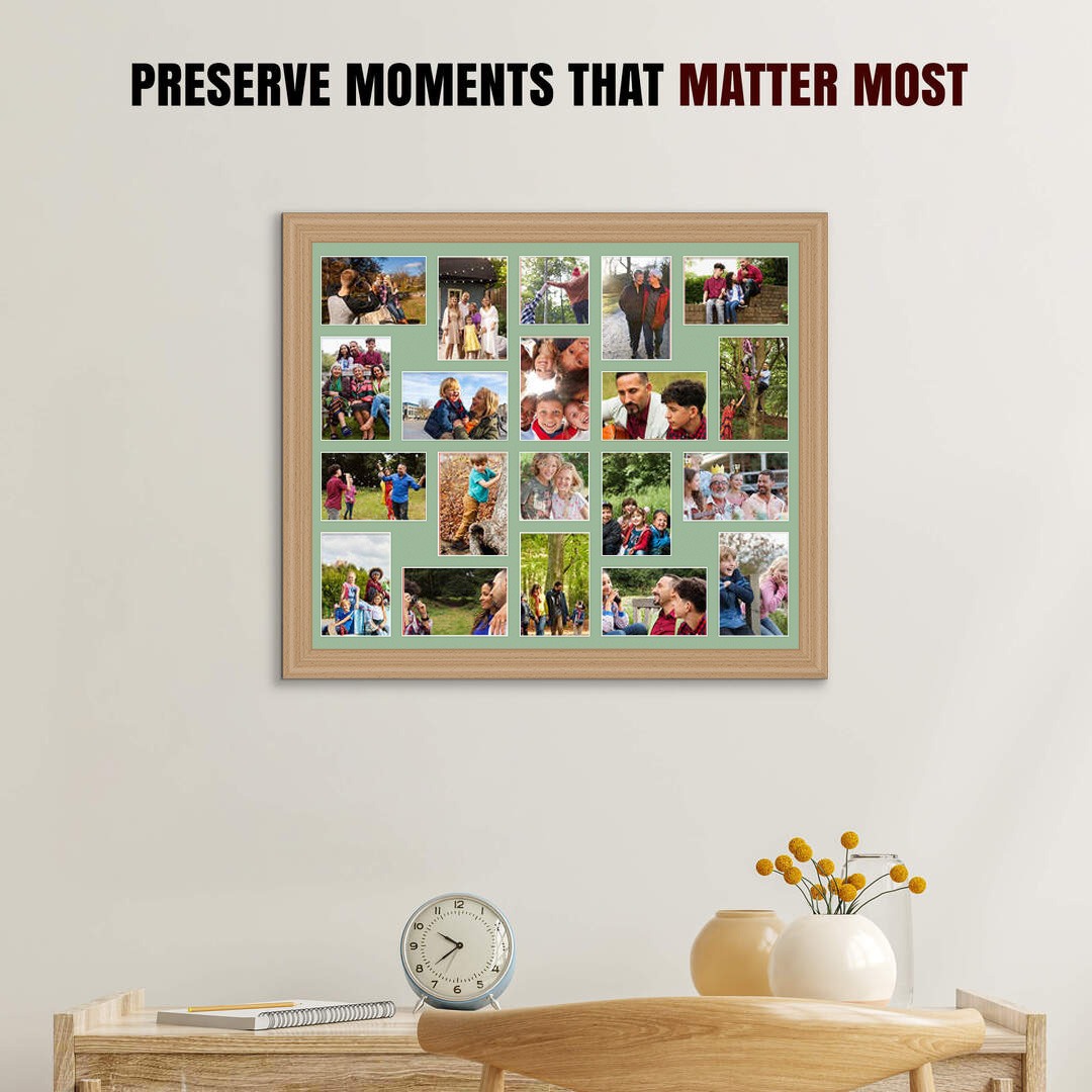 80x70cm Classic Country Pine Multi Aperture Photo Frame - Fits 6x4" (x18) & 4x4" (x2) Photos | Collage Frame thumbnail 2