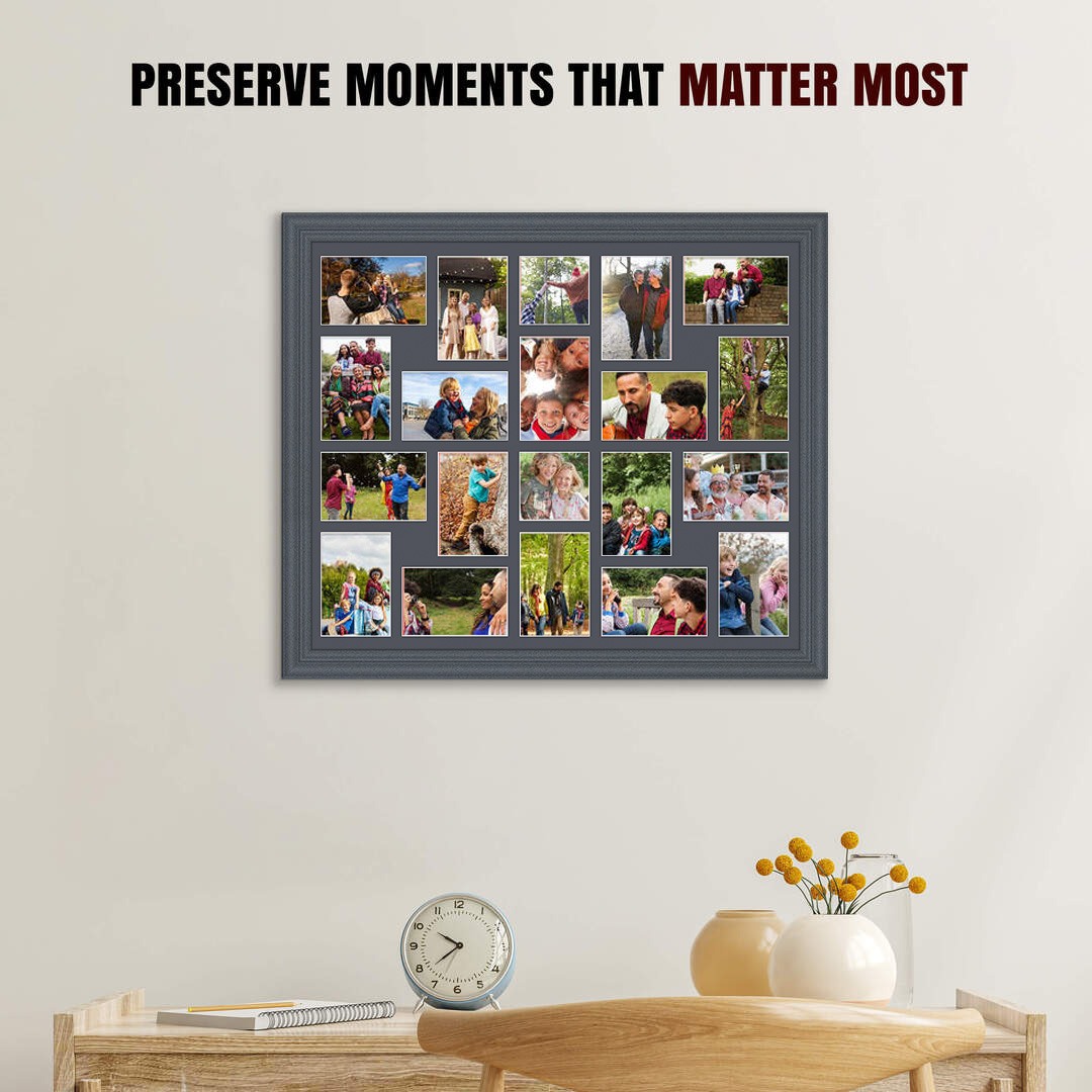 80x70cm Classic Dark Grey Multi Aperture Photo Frame - Fits 6x4" (x18) & 4x4" (x2) Photos | Collage Frame thumbnail 2