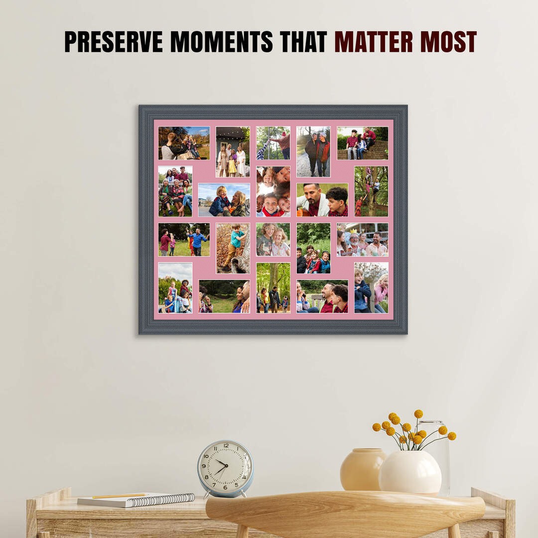 80x70cm Classic Dark Grey Multi Aperture Photo Frame - Fits 6x4" (x18) & 4x4" (x2) Photos | Collage Frame thumbnail 2
