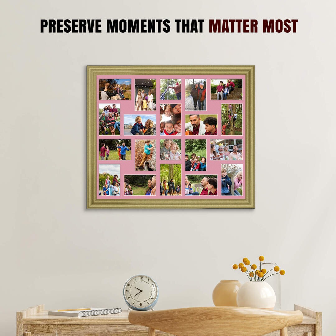 80x70cm Classic Gold Multi Aperture Photo Frame - Fits 6x4" (x18) & 4x4" (x2) Photos | Collage Frame thumbnail 2