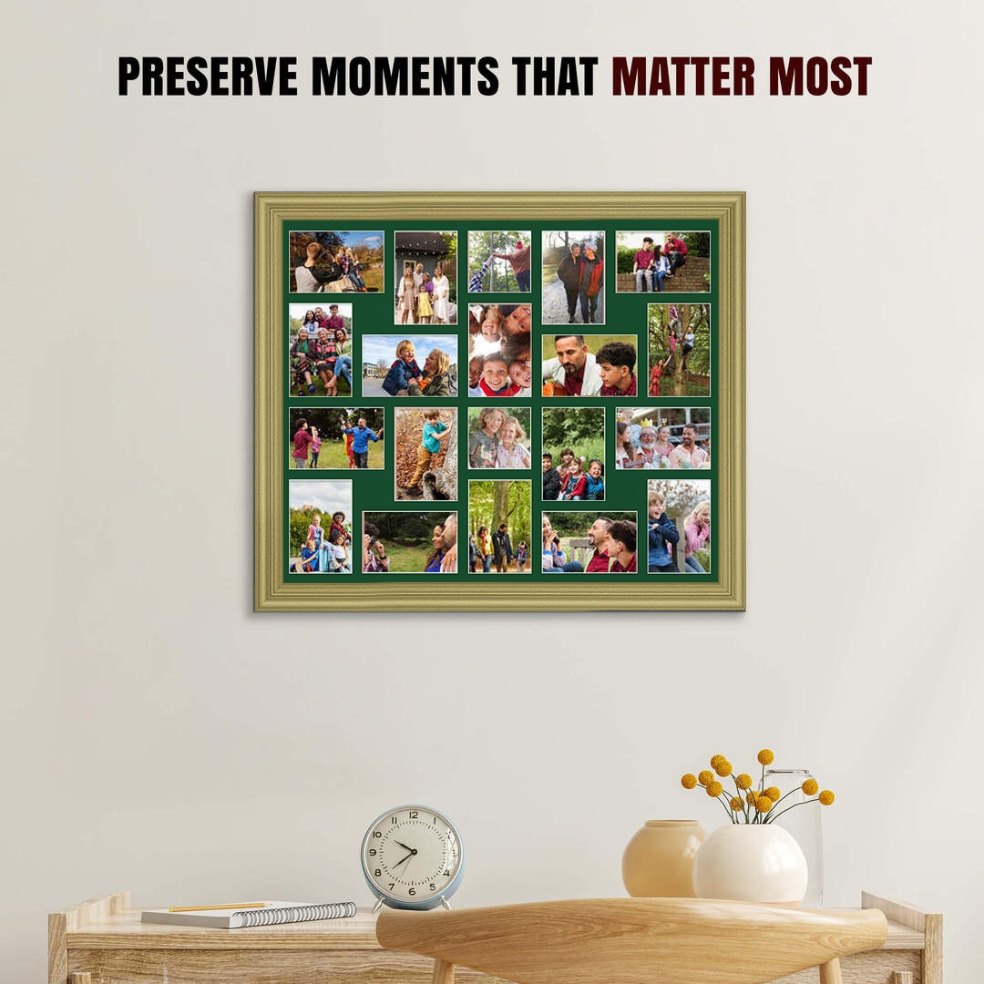 80x70cm Classic Gold Multi Aperture Photo Frame - Fits 6x4" (x18) & 4x4" (x2) Photos | Collage Frame thumbnail 2