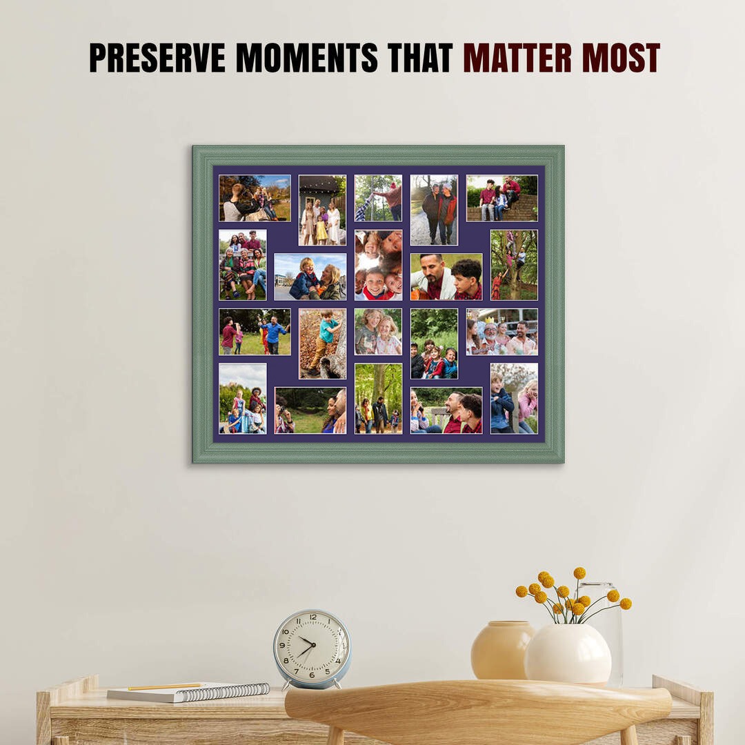 80x70cm Classic Green Multi Aperture Photo Frame - Fits 6x4" (x18) & 4x4" (x2) Photos | Collage Frame thumbnail 2
