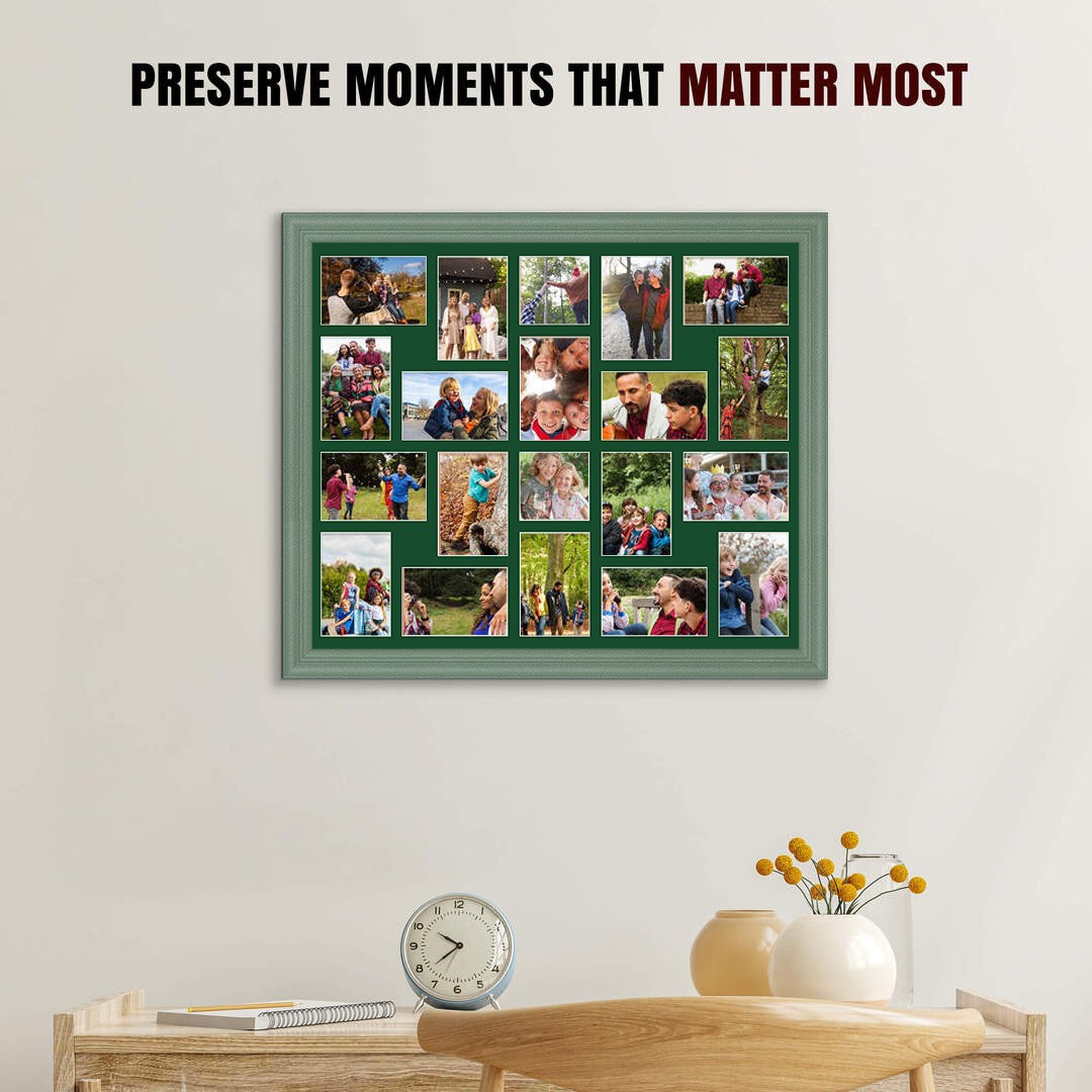 80x70cm Green Classic Multi Aperture Photo Frame - Fits 6x4" (x18) & 4x4" (x2) Photos | Collage Frame thumbnail 2