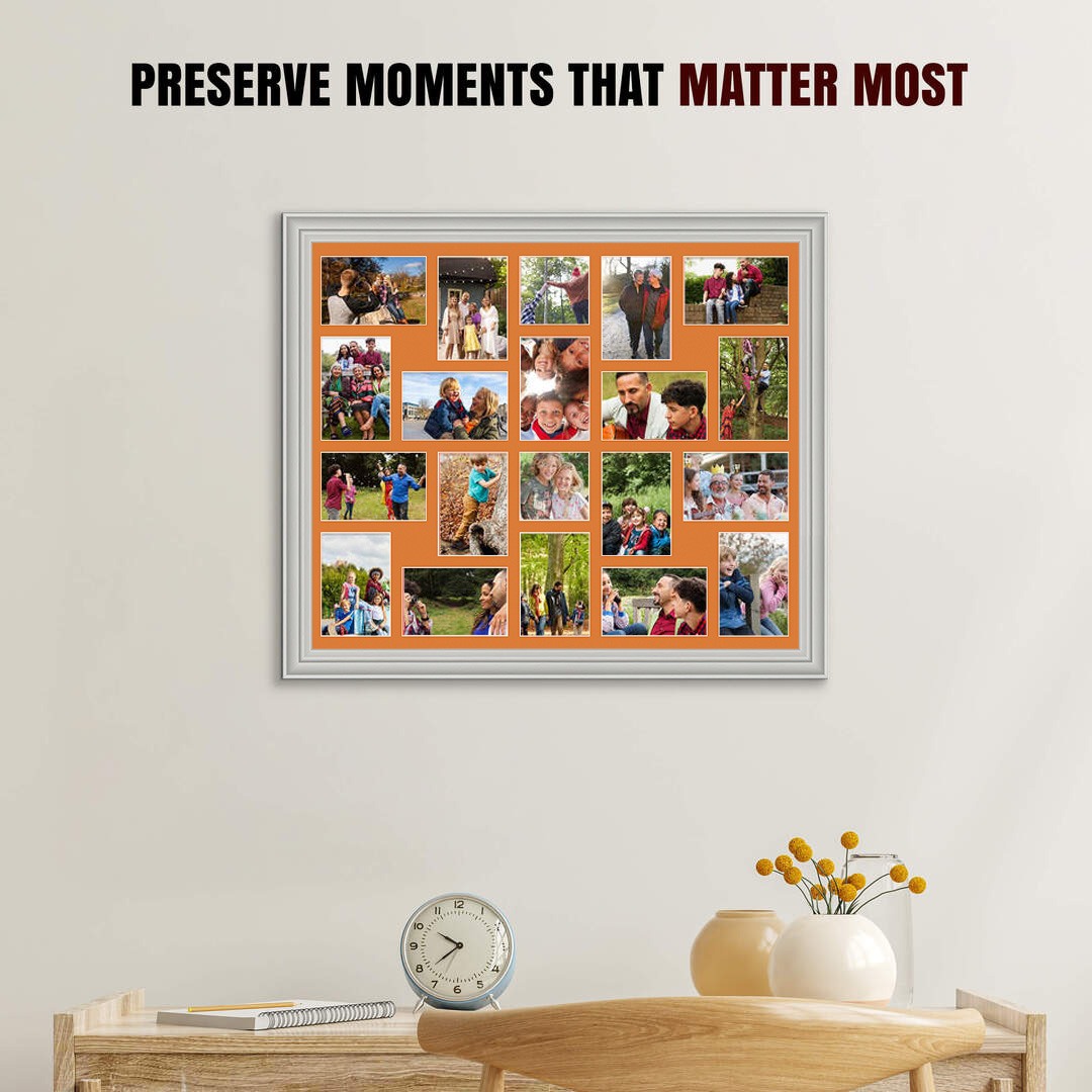 80x70cm Light Grey Classic Multi Aperture Photo Frame - Fits 6x4" (x18) & 4x4" (x2) Photos | Collage Frame thumbnail 2