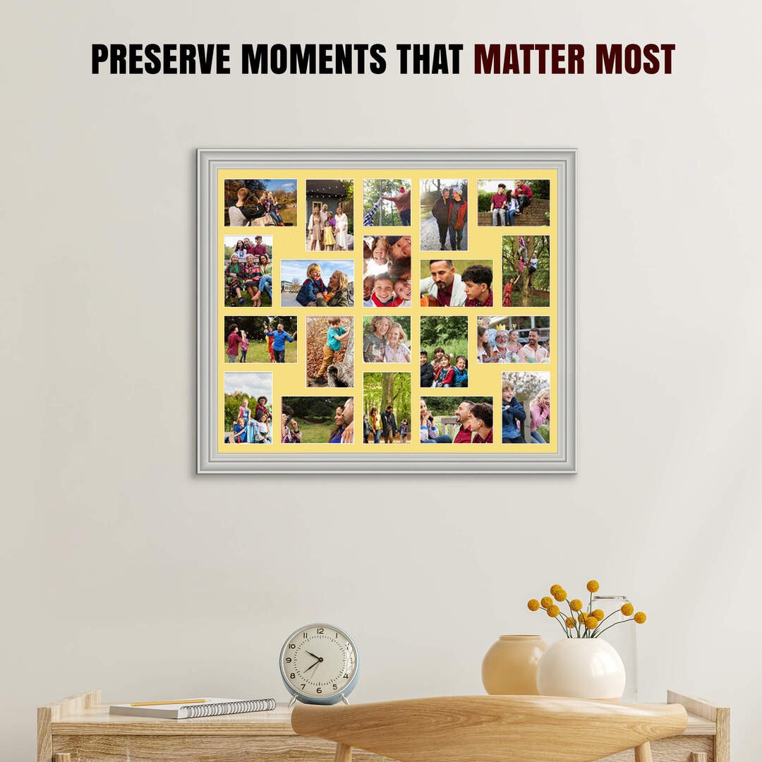 80x70cm Light Grey Classic Multi Aperture Photo Frame Holds 6x4" (x18) & 4x4" (x2) Photos With Primrose Mount | Modern Collage Frame thumbnail 2