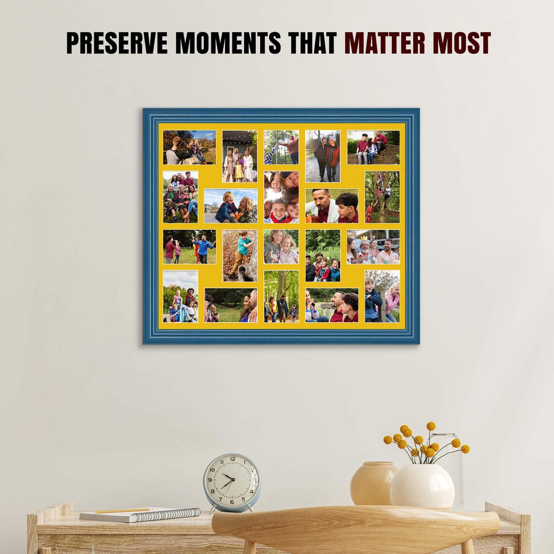 80x70cm Classic Navy Blue Multi Aperture Photo Frame - Fits 6x4" (x18) & 4x4" (x2) Photos | Collage Frame thumbnail 2