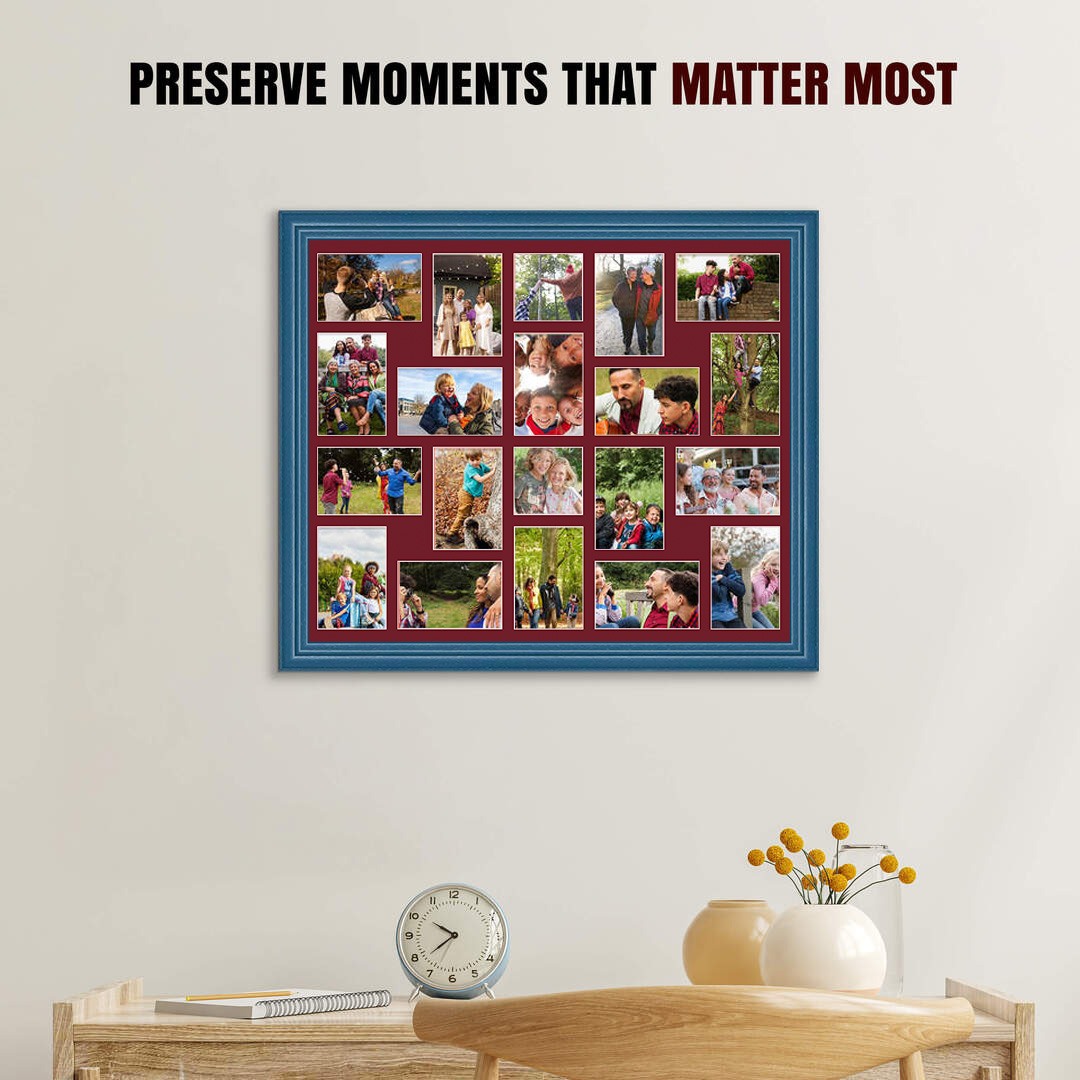 80x70cm Classic Navy Blue Multi Aperture Photo Frame - Fits 6x4" (x18) & 4x4" (x2) Photos | Collage Frame thumbnail 2
