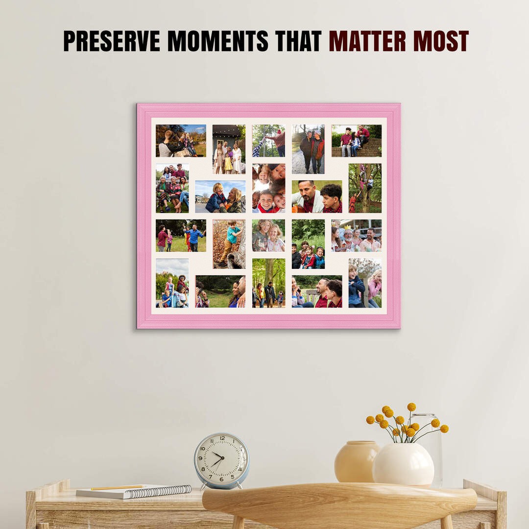 80x70cm Pastel Pink Classic Multi Aperture Photo Frame - Fits 6x4" (x18) & 4x4" (x2) Photos | Collage Frame thumbnail 2