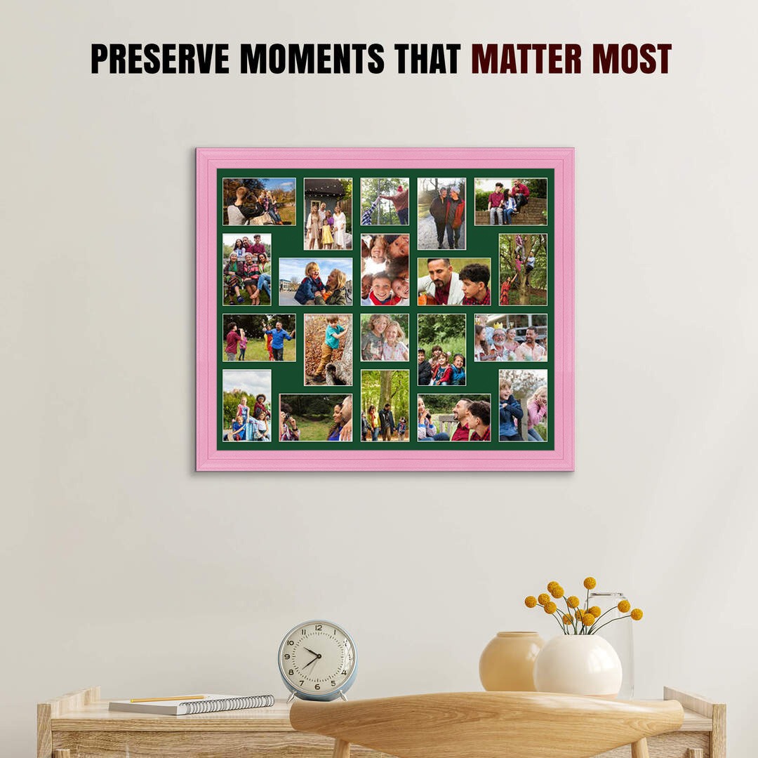 80x70cm Classic Pastel Pink Multi Aperture Photo Frame - Fits 6x4" (x18) & 4x4" (x2) Photos | Collage Frame thumbnail 2
