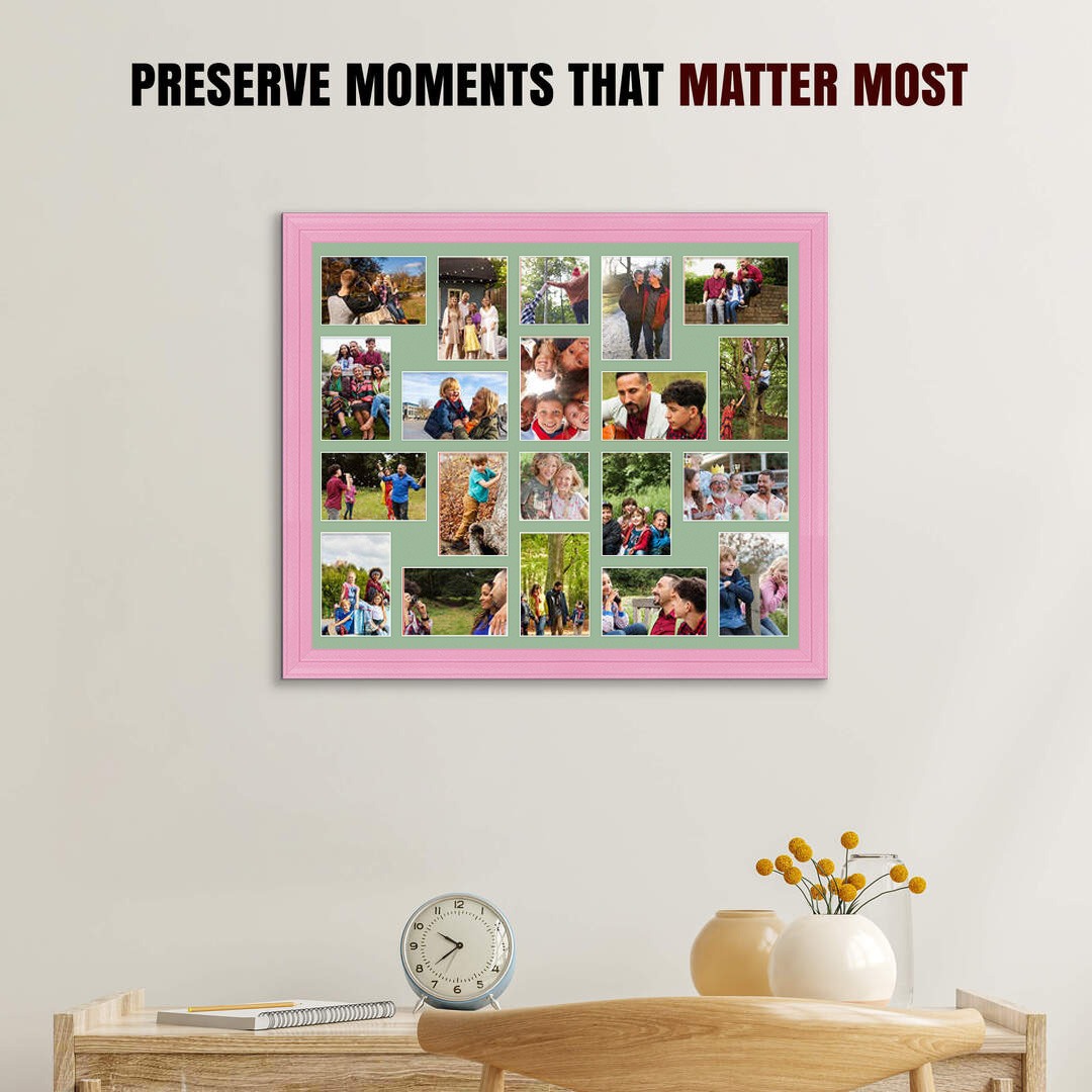 80x70cm Classic Pastel Pink Multi Aperture Photo Frame - Fits 6x4" (x18) & 4x4" (x2) Photos | Collage Frame thumbnail 2
