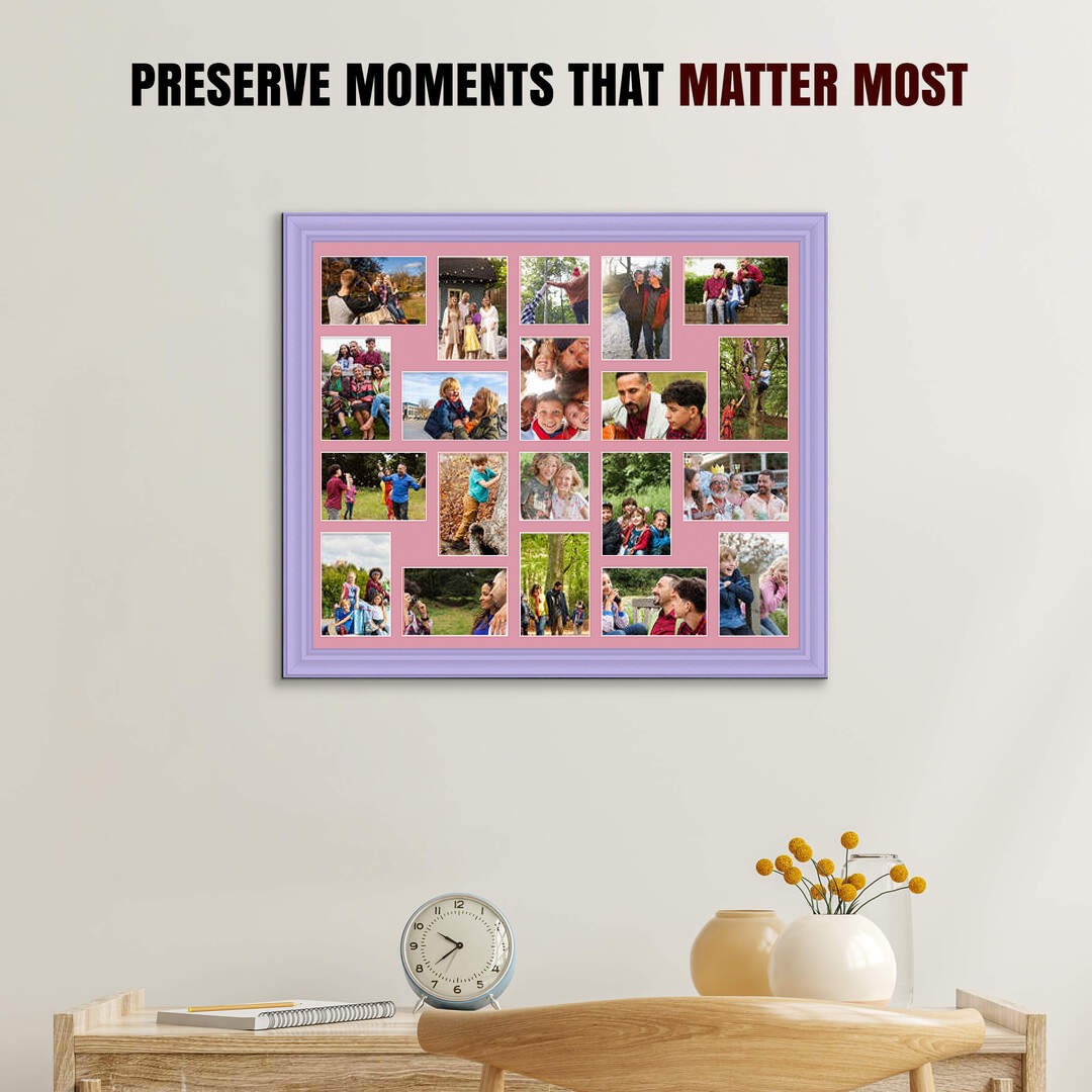 80x70cm Classic Purple Multi Aperture Photo Frame - Fits 6x4" (x18) & 4x4" (x2) Photos | Collage Frame thumbnail 2