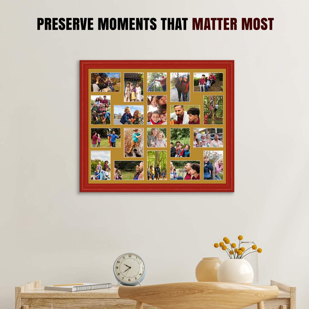 80x70cm Red Classic Multi Aperture Photo Frame - Fits 6x4" (x18) & 4x4" (x2) Photos | Collage Frame thumbnail 2