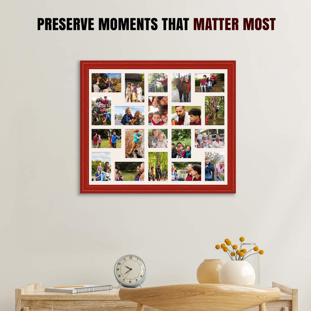 80x70cm Classic Red Multi Aperture Photo Frame - Fits 6x4" (x18) & 4x4" (x2) Photos | Collage Frame thumbnail 2