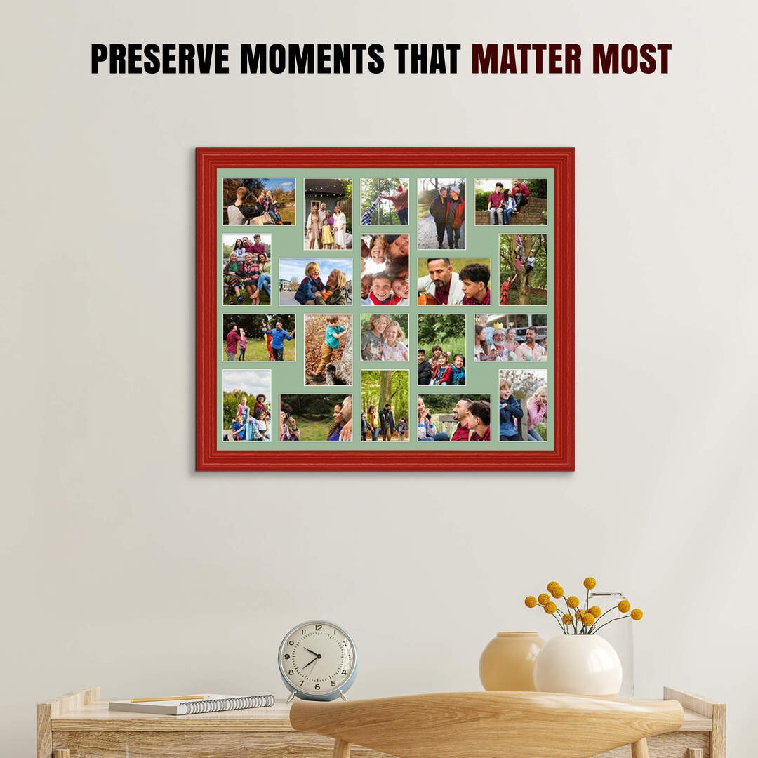 80x70cm Classic Red Multi Aperture Photo Frame - Fits 6x4" (x18) & 4x4" (x2) Photos | Collage Frame thumbnail 2