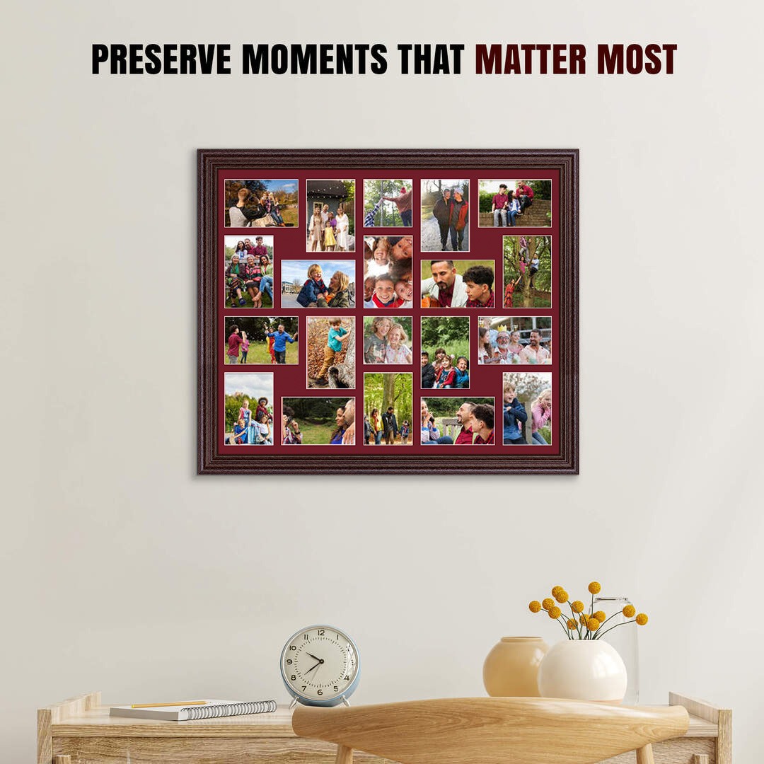 80x70cm Classic Rose Wood Multi Aperture Photo Frame - Fits 6x4" (x18) & 4x4" (x2) Photos | Collage Frame thumbnail 2