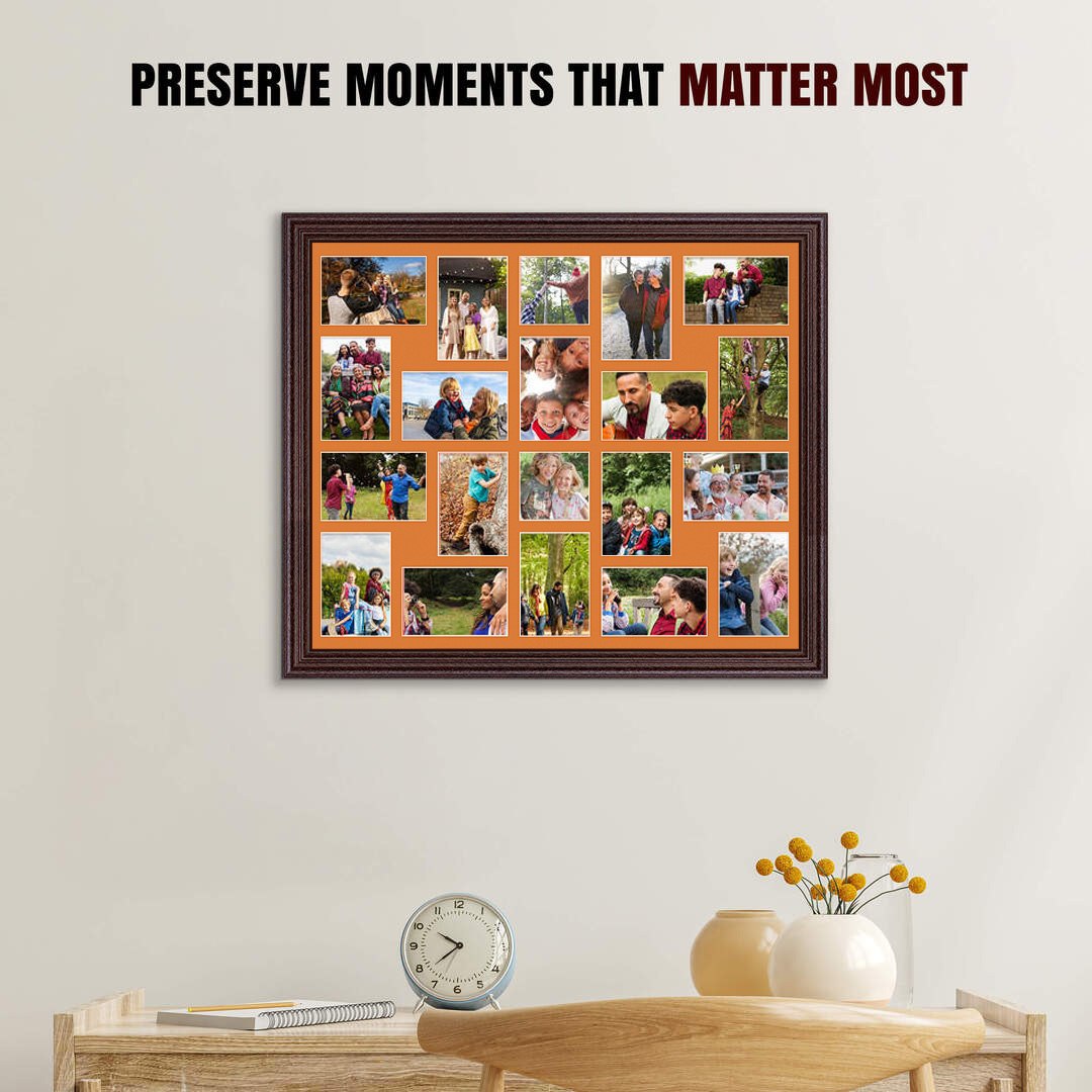 80x70cm Classic Rose Wood Multi Aperture Photo Frame - Fits 6x4" (x18) & 4x4" (x2) Photos | Collage Frame thumbnail 2