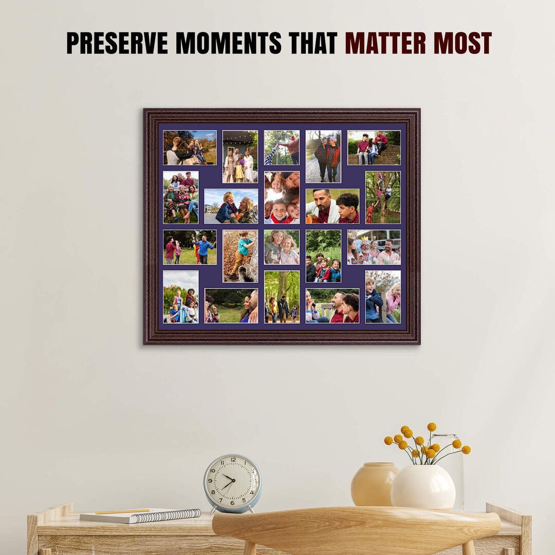 80x70cm Classic Rose Wood Multi Aperture Photo Frame - Fits 6x4" (x18) & 4x4" (x2) Photos | Collage Frame thumbnail 2