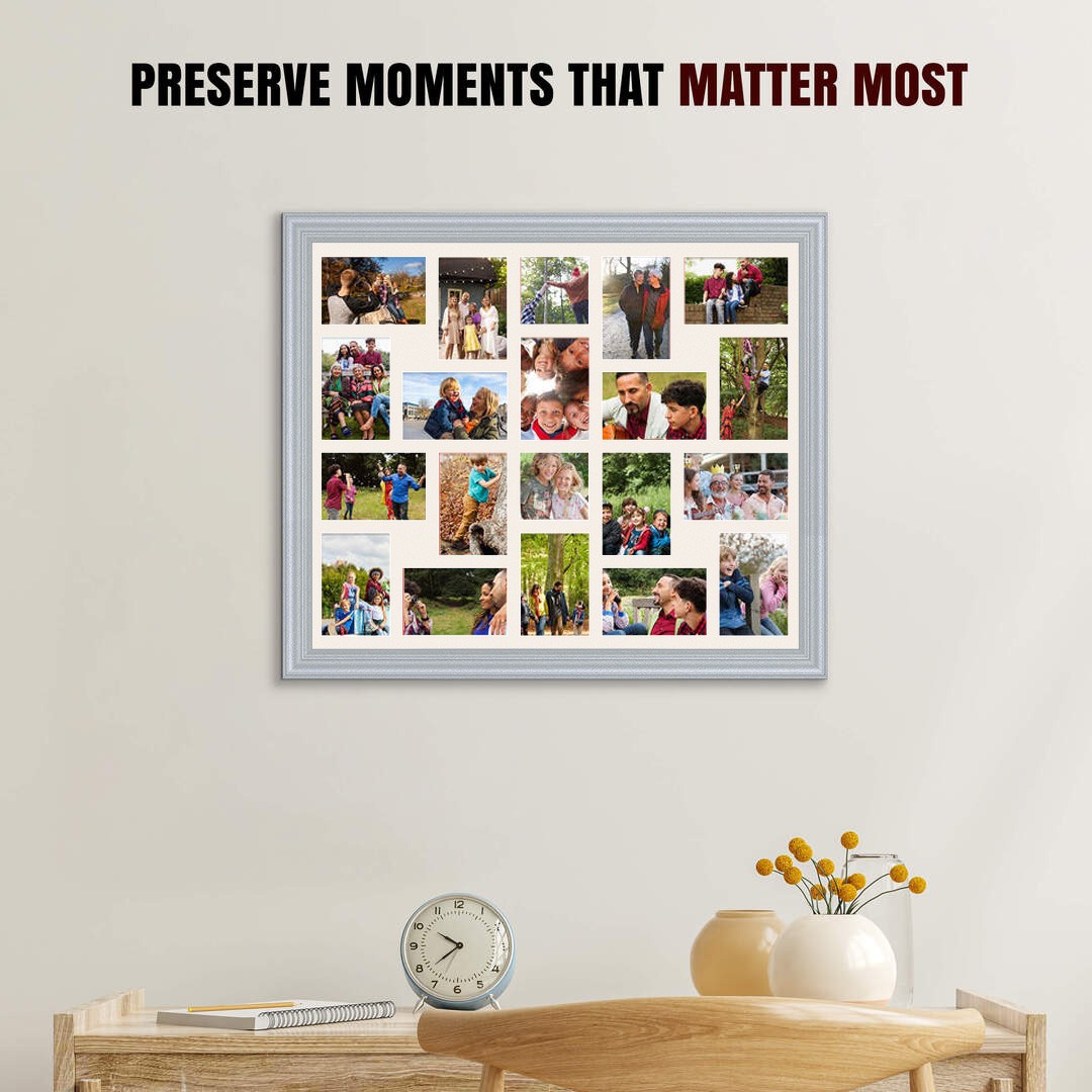 80x70cm Silver Classic Multi Aperture Photo Frame - Fits 6x4" (x18) & 4x4" (x2) Photos | Collage Frame thumbnail 2
