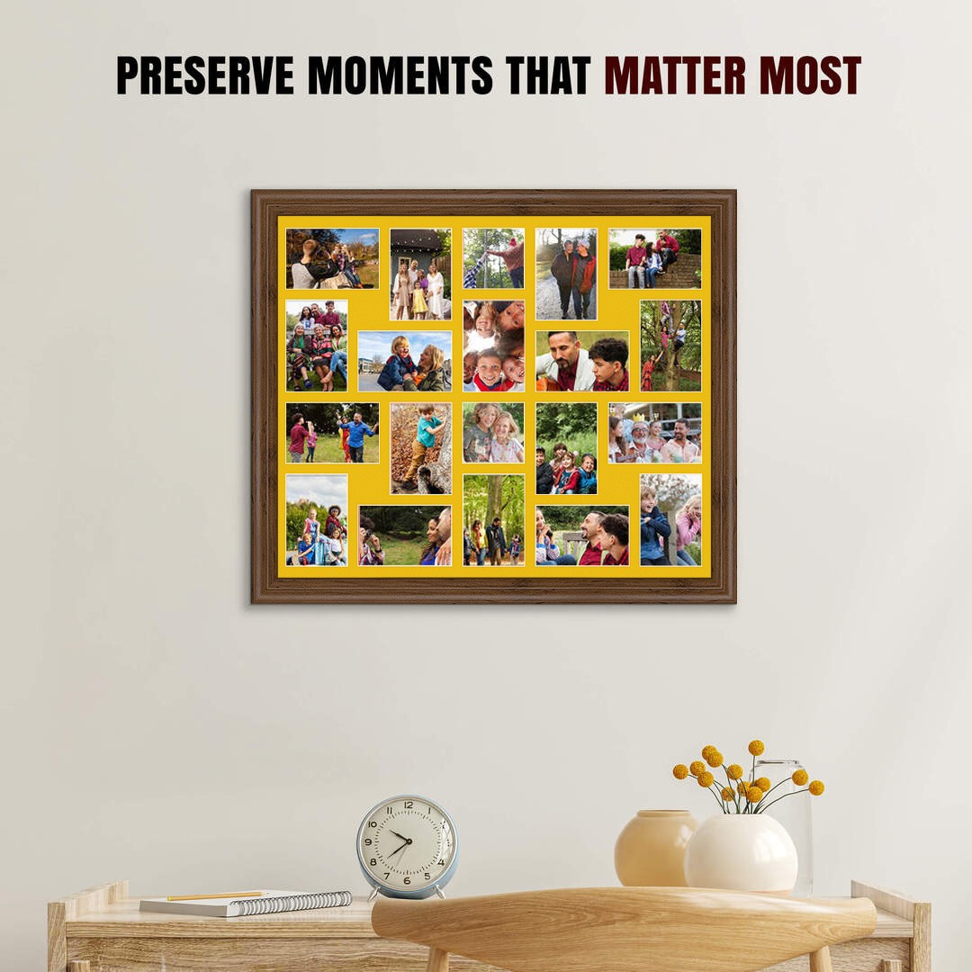 80x70cm Walnut Classic Multi Aperture Photo Frame - Fits 6x4" (x18) & 4x4" (x2) Photos | Collage Frame thumbnail 2