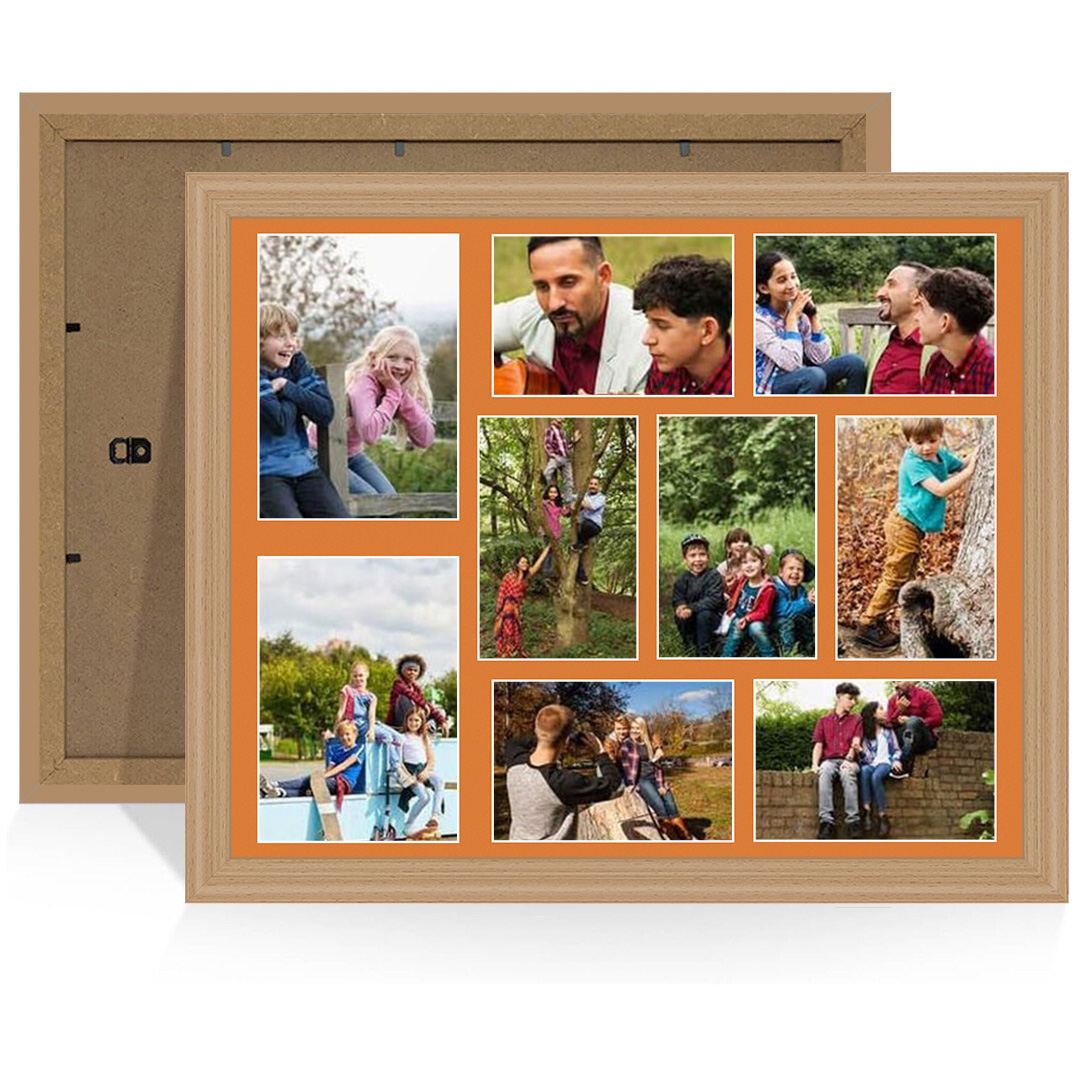 20x16" Country Pine Classic Multi Aperture Photo Frame Holds 7x5" (x2) & 6x4" (x7) Photos With Burnt Orange Mount | Modern Collage Frame