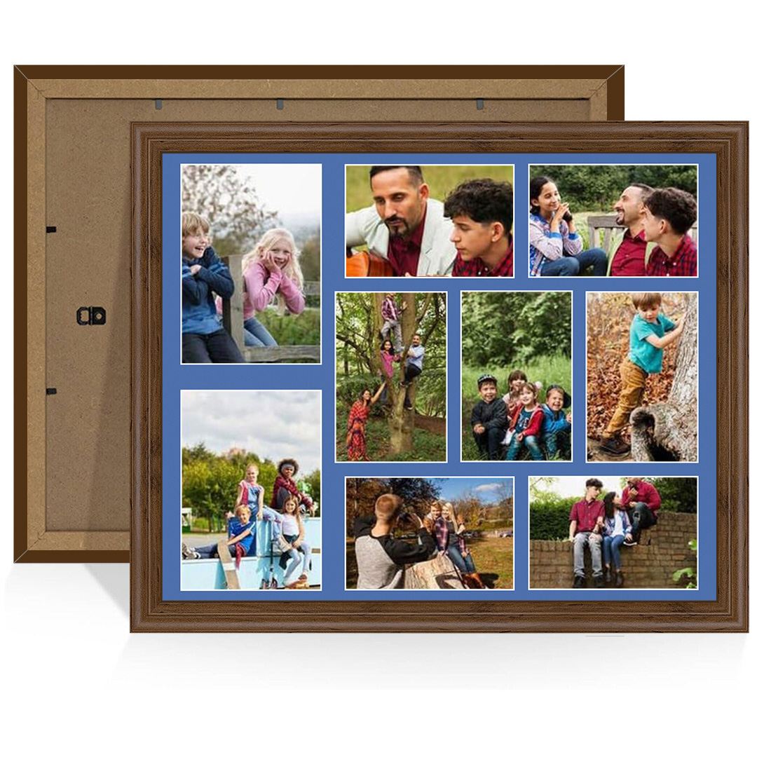 20x16" Walnut Classic Multi Aperture Photo Frame - Fits 7x5" (x2) & 6x4" (x7) Photos | Collage Frame