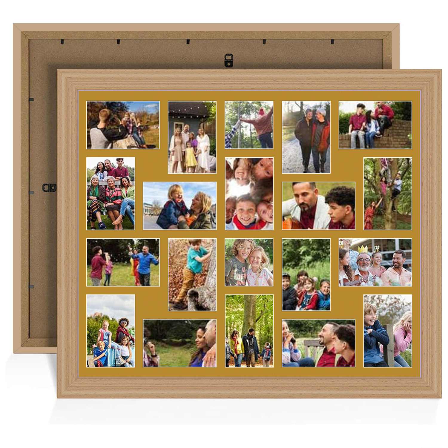80x70cm Country Pine Classic Multi Aperture Photo Frame Holds 6x4" (x18) & 4x4" (x2) Photos With Antique Gold Mount | Modern Collage Frame