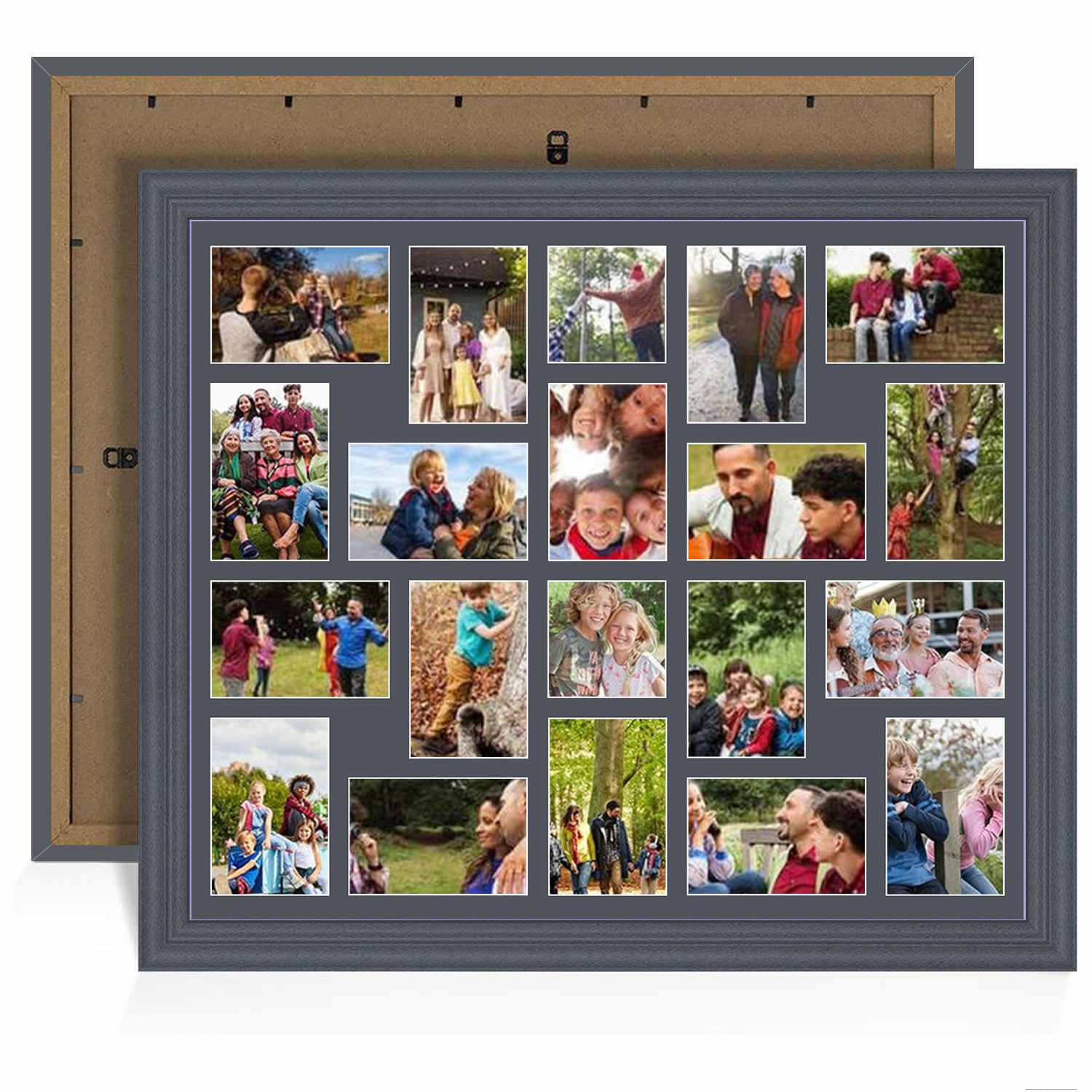 80x70cm Classic Dark Grey Multi Aperture Photo Frame - Fits 6x4" (x18) & 4x4" (x2) Photos | Collage Frame