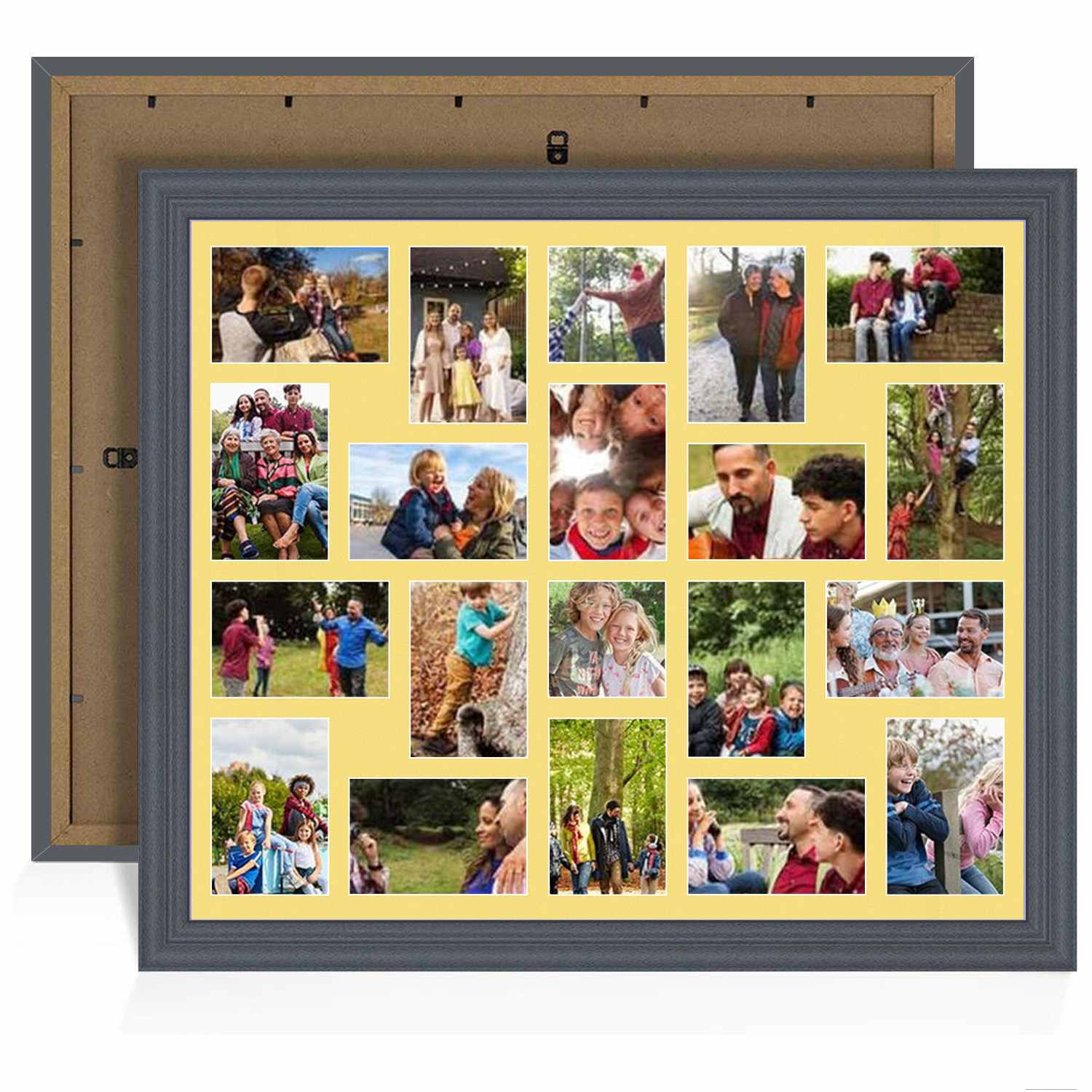 80x70cm Dark Grey Classic Multi Aperture Photo Frame Holds 6x4" (x18) & 4x4" (x2) Photos With Primrose Mount | Modern Collage Frame
