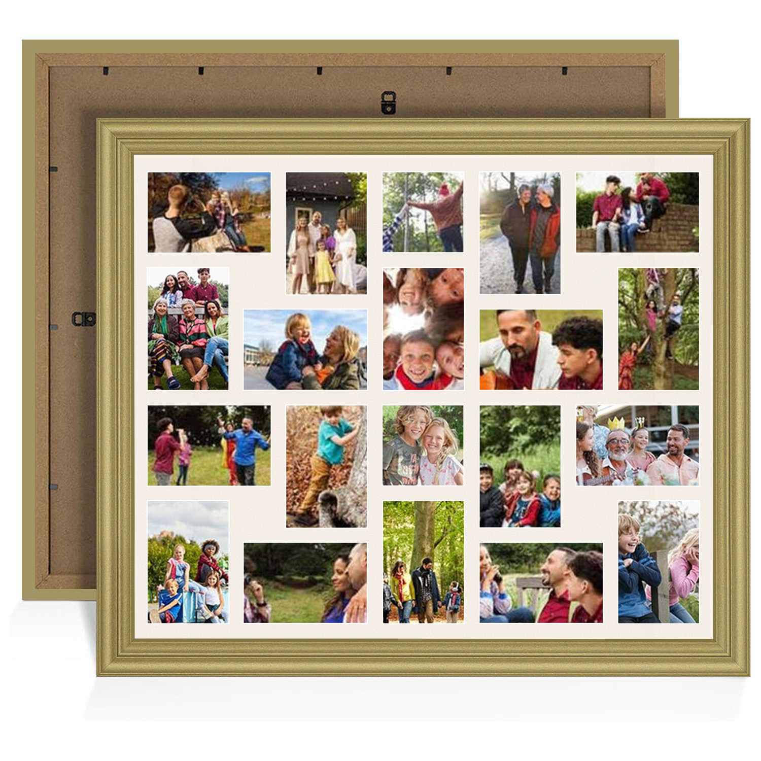 80x70cm Gold Classic Multi Aperture Photo Frame Holds 6x4" (x18) & 4x4" (x2) Photos With Antique White Mount | Modern Collage Frame