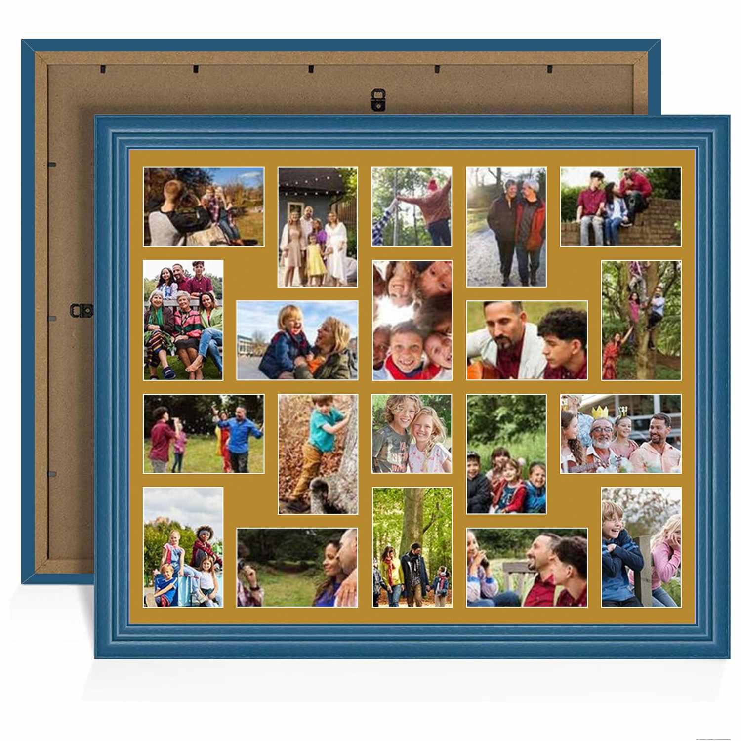80x70cm Navy Blue Classic Multi Aperture Photo Frame Holds 6x4" (x18) & 4x4" (x2) Photos With Antique Gold Mount | Modern Collage Frame