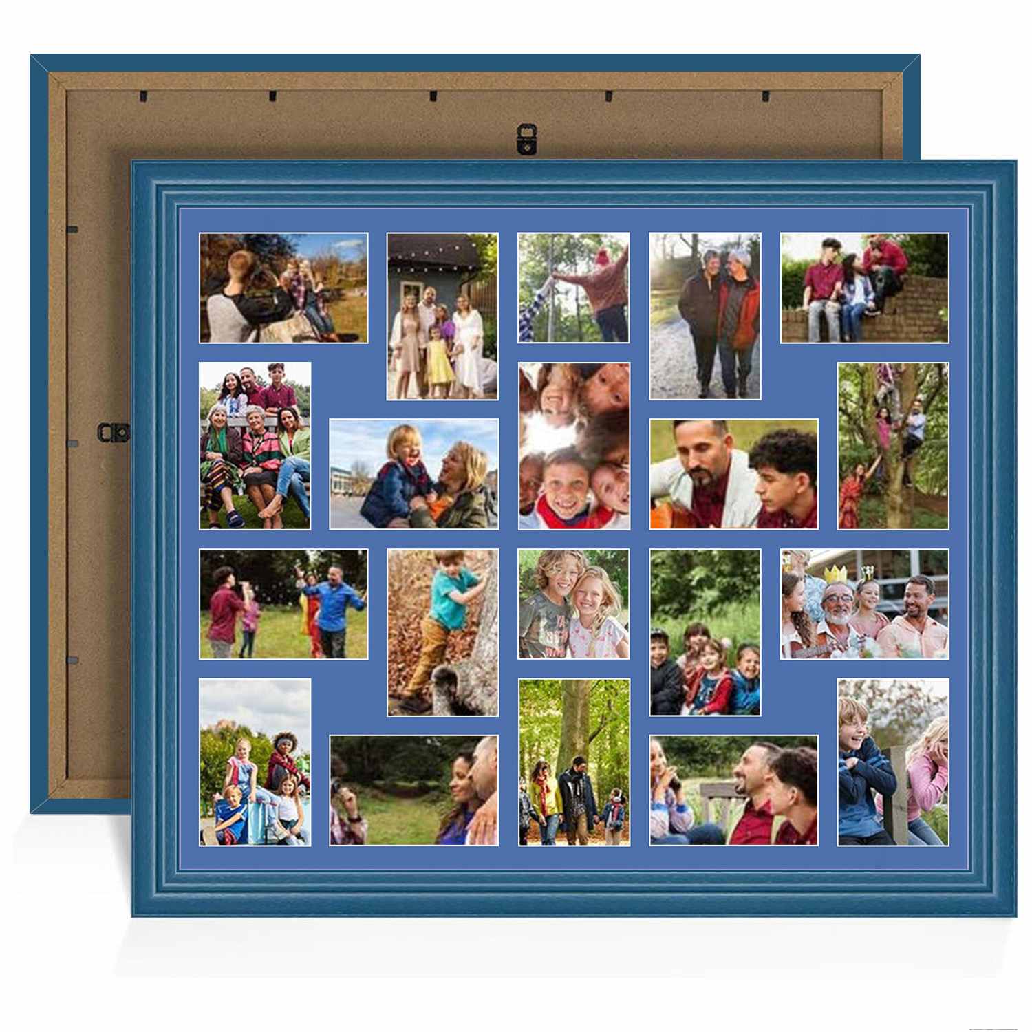 80x70cm Navy Blue Classic Multi Aperture Photo Frame Holds 6x4" (x18) & 4x4" (x2) Photos With Pacific Blue Mount | Modern Collage Frame