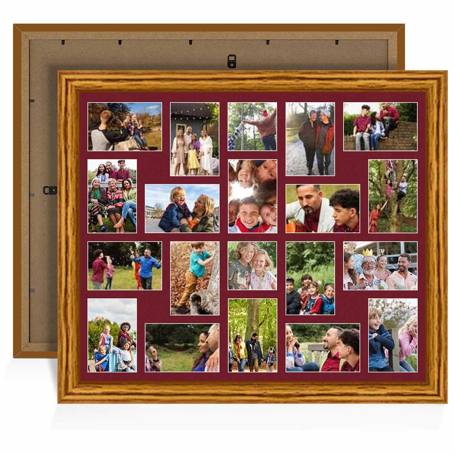 80x70cm Classic Oak Multi Aperture Photo Frame - Fits 6x4" (x18) & 4x4" (x2) Photos | Collage Frame