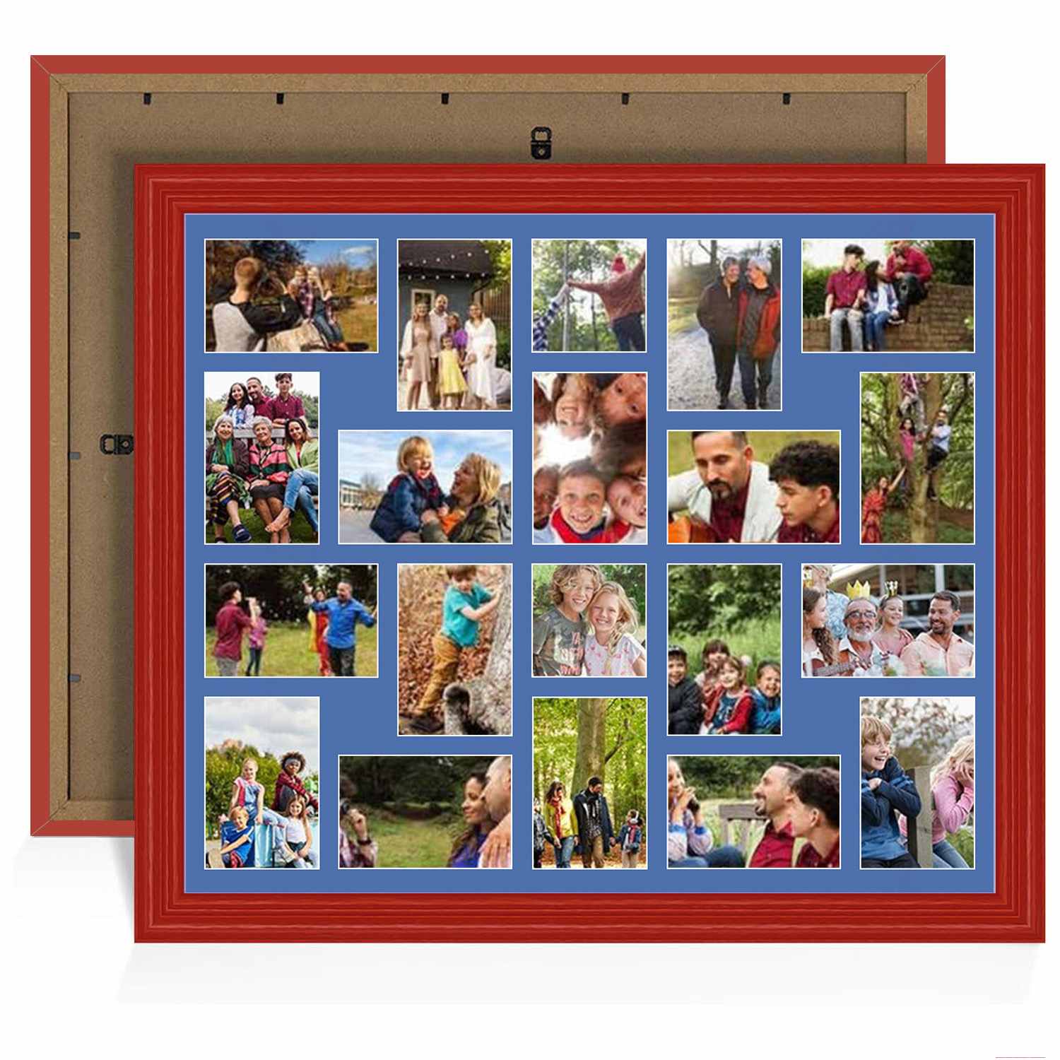 80x70cm Red Classic Multi Aperture Photo Frame Holds 6x4" (x18) & 4x4" (x2) Photos With Pacific Blue Mount | Modern Collage Frame