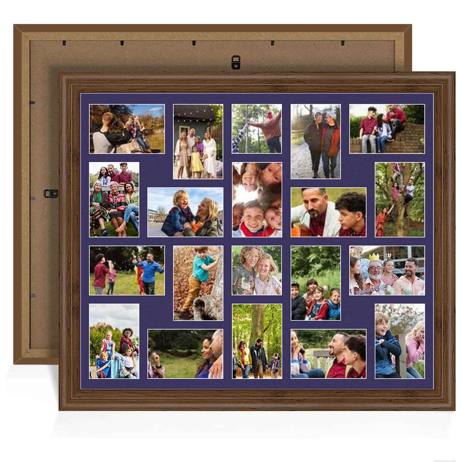 80x70cm Classic Walnut Multi Aperture Photo Frame - Fits 6x4" (x18) & 4x4" (x2) Photos | Collage Frame