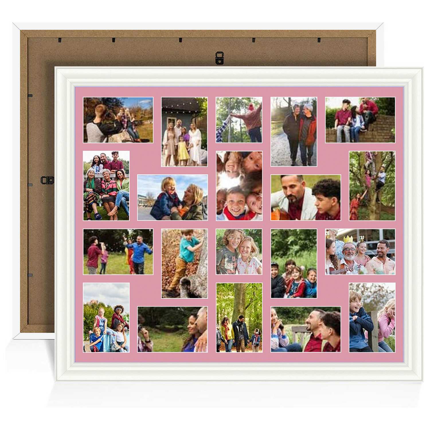 80x70cm White Classic Multi Aperture Photo Frame Holds 6x4" (x18) & 4x4" (x2) Photos With Dusty Rose Mount | Modern Collage Frame