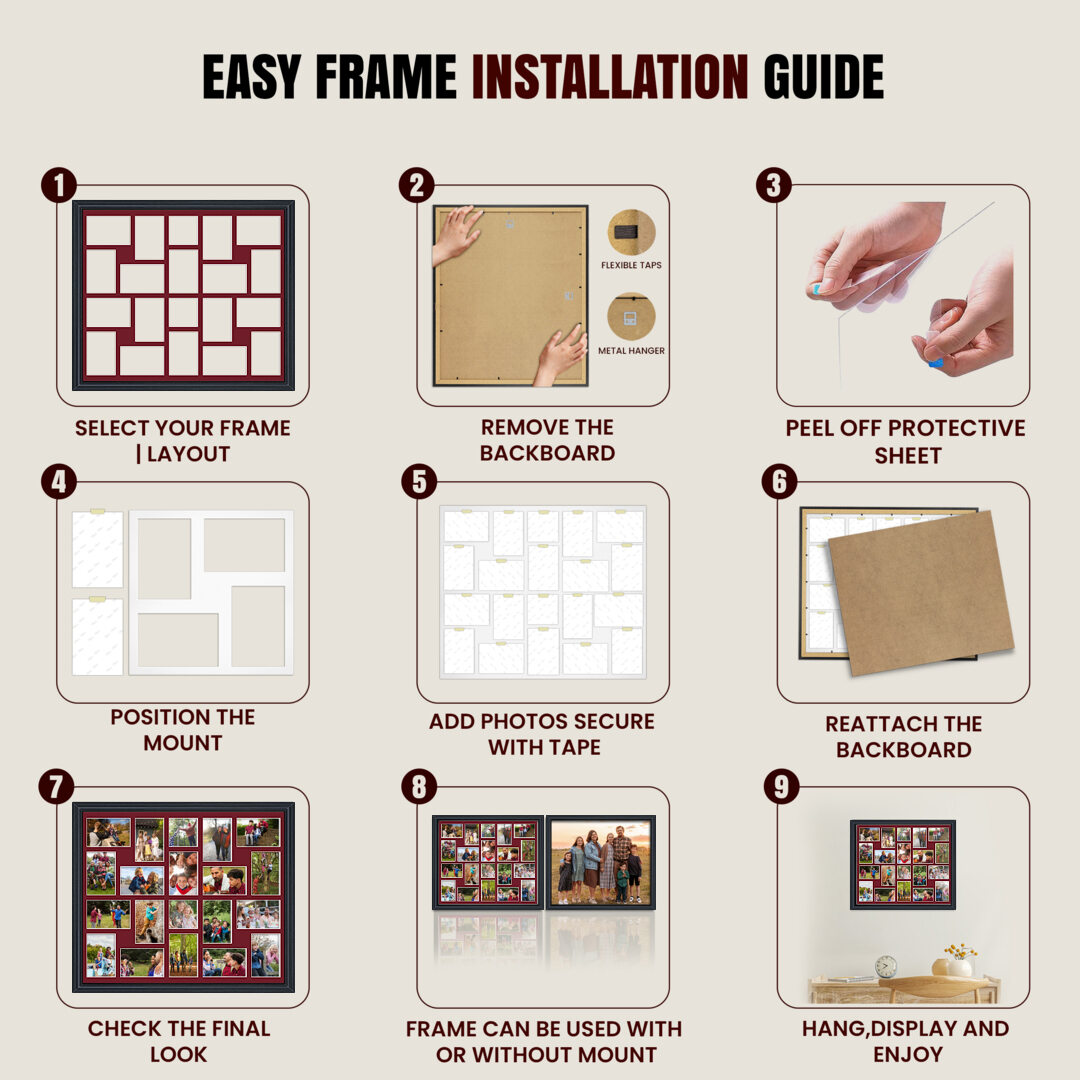 80x70cm Classic Dark Grey Multi Aperture Photo Frame - Fits 6x4" (x18) & 4x4" (x2) Photos | Collage Frame thumbnail 6