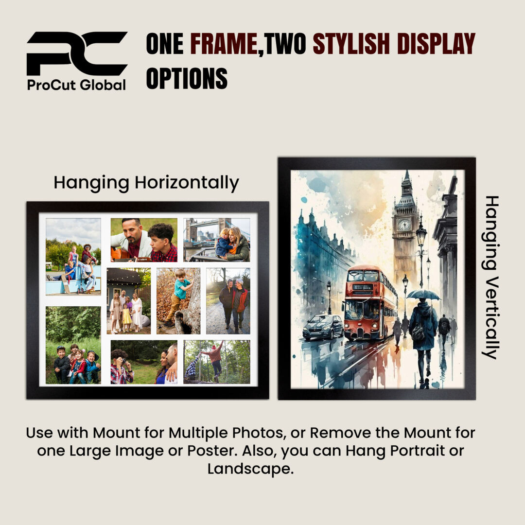 20x16" Sleek Gold Multi Aperture Photo Frame - Fits 7x5" (x2) & 6x4" (x7) Photos | Collage Frame thumbnail 4